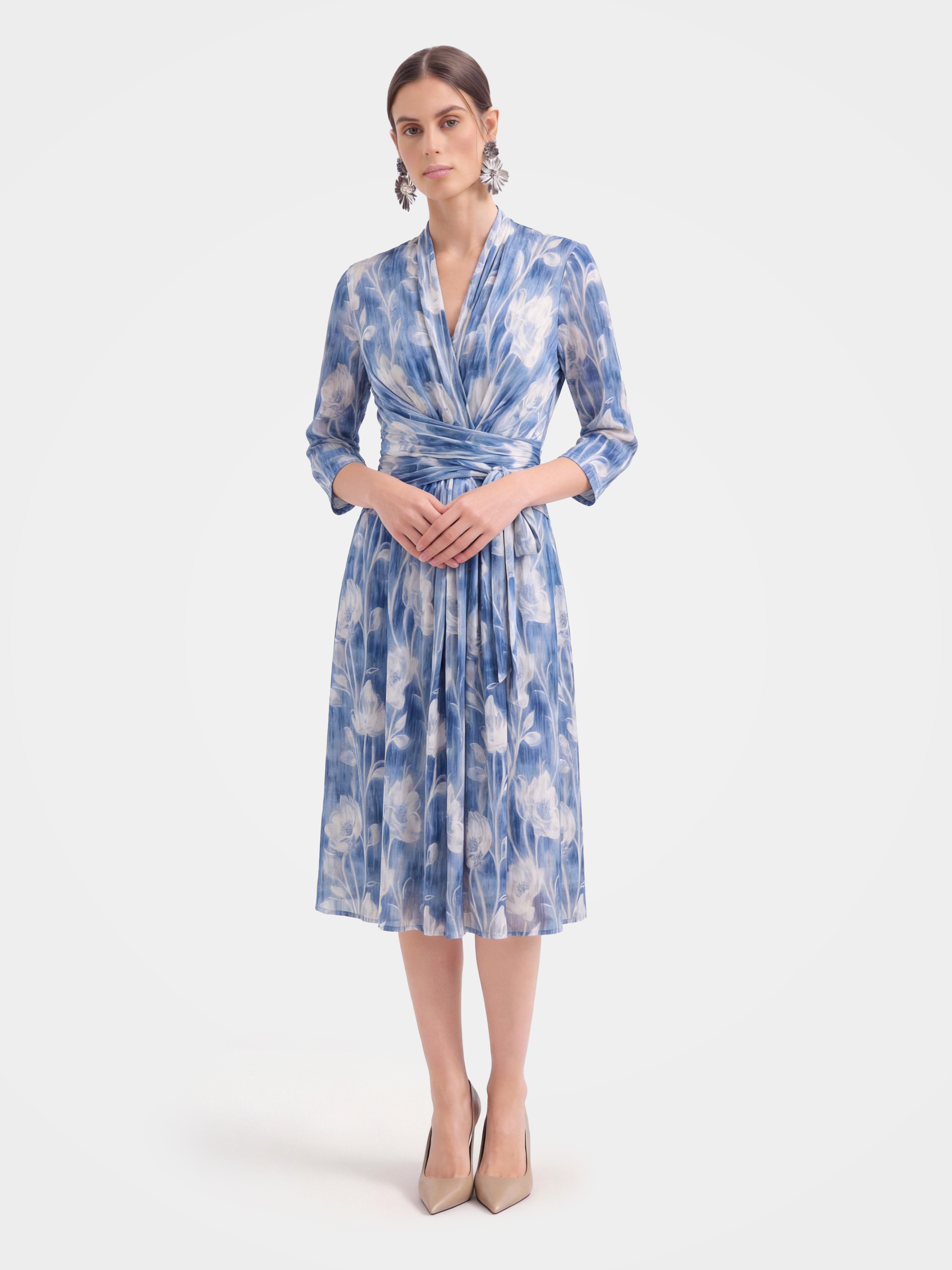 Elegant 100% Mulberry Silk Floral Midi Dress for Women