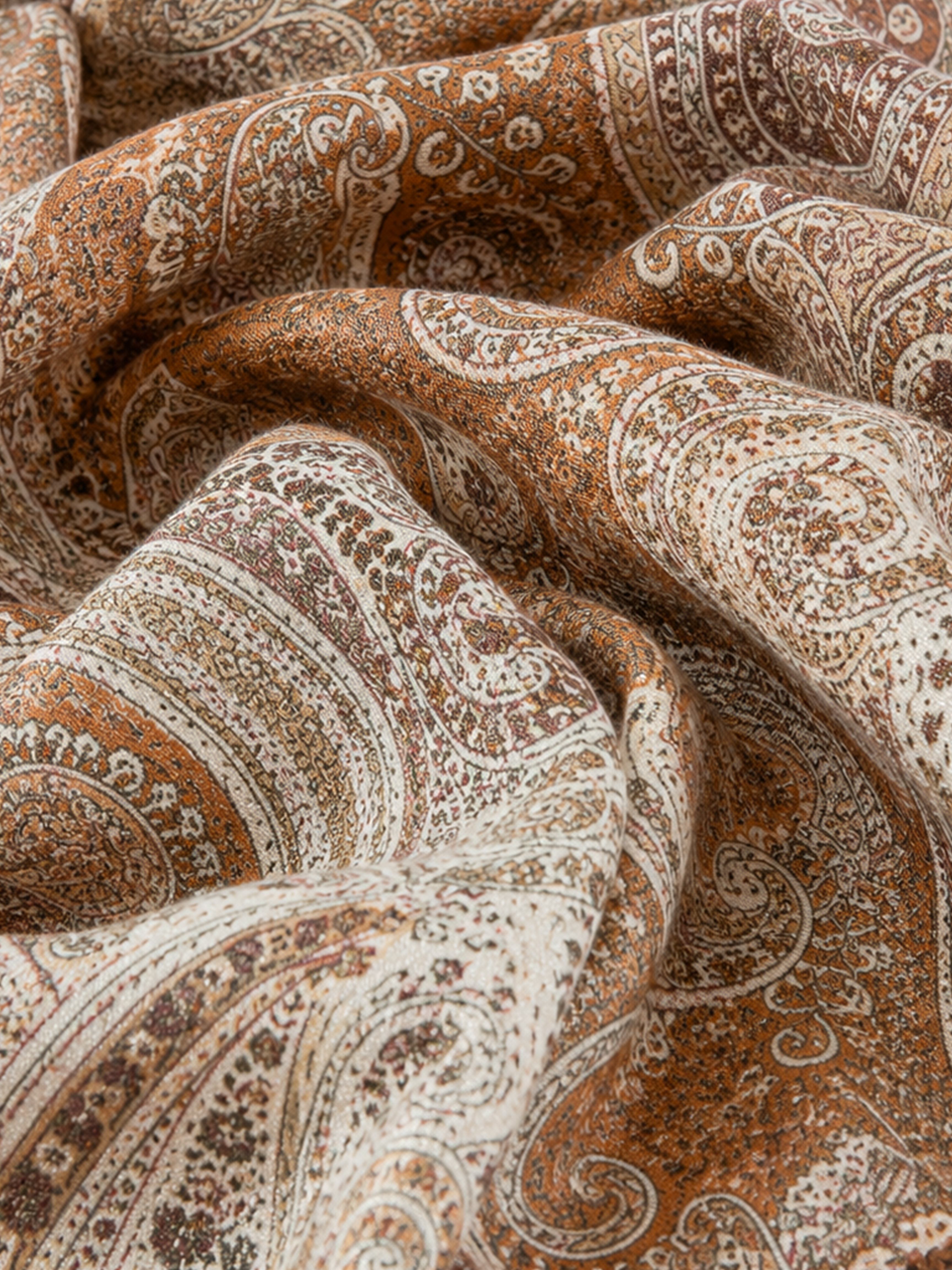 100% Cashmere Textured Paisley Fringe Long Scarf