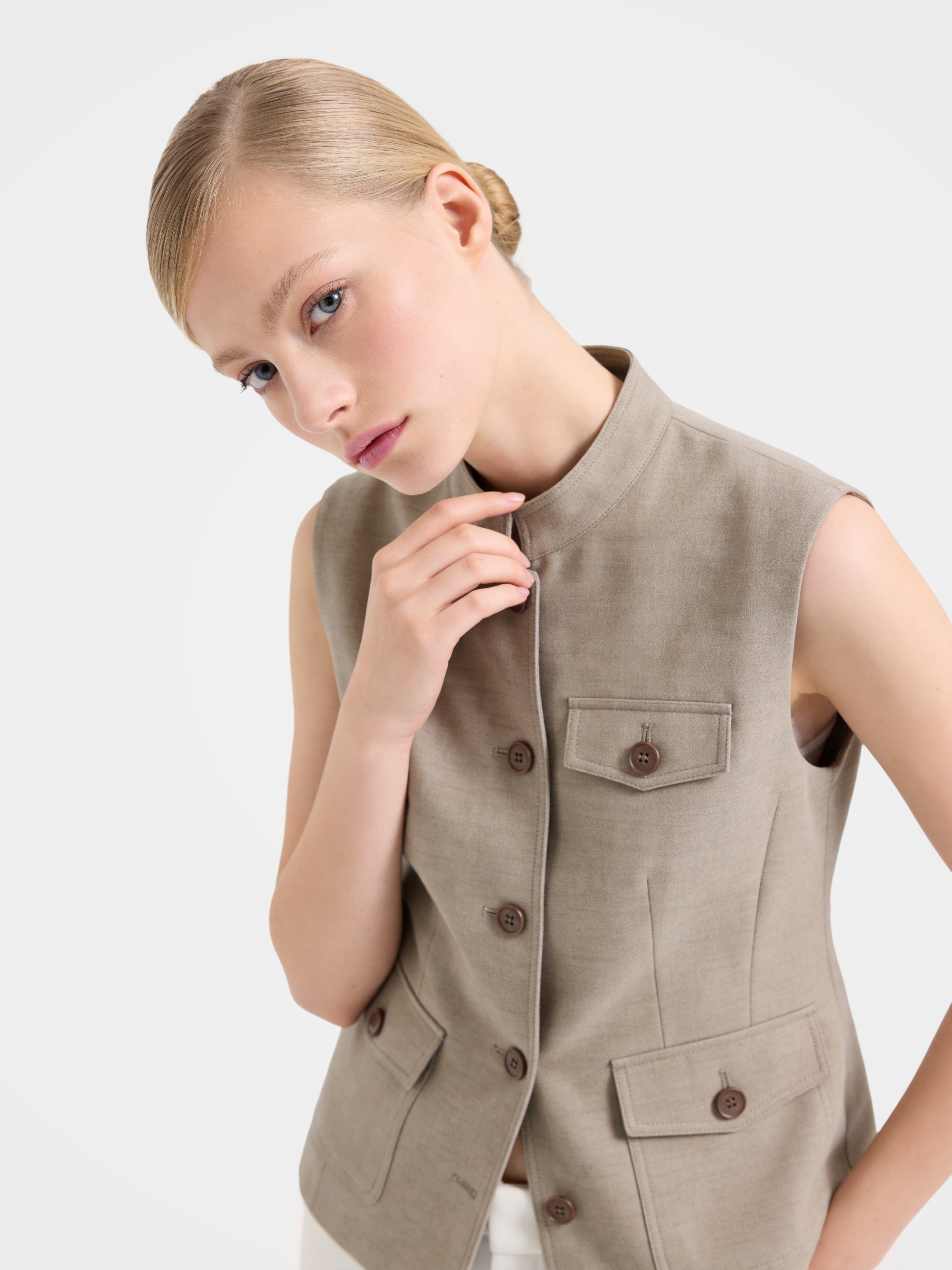 Wool Mock Neck Soft Sleeveless Vest Jacket