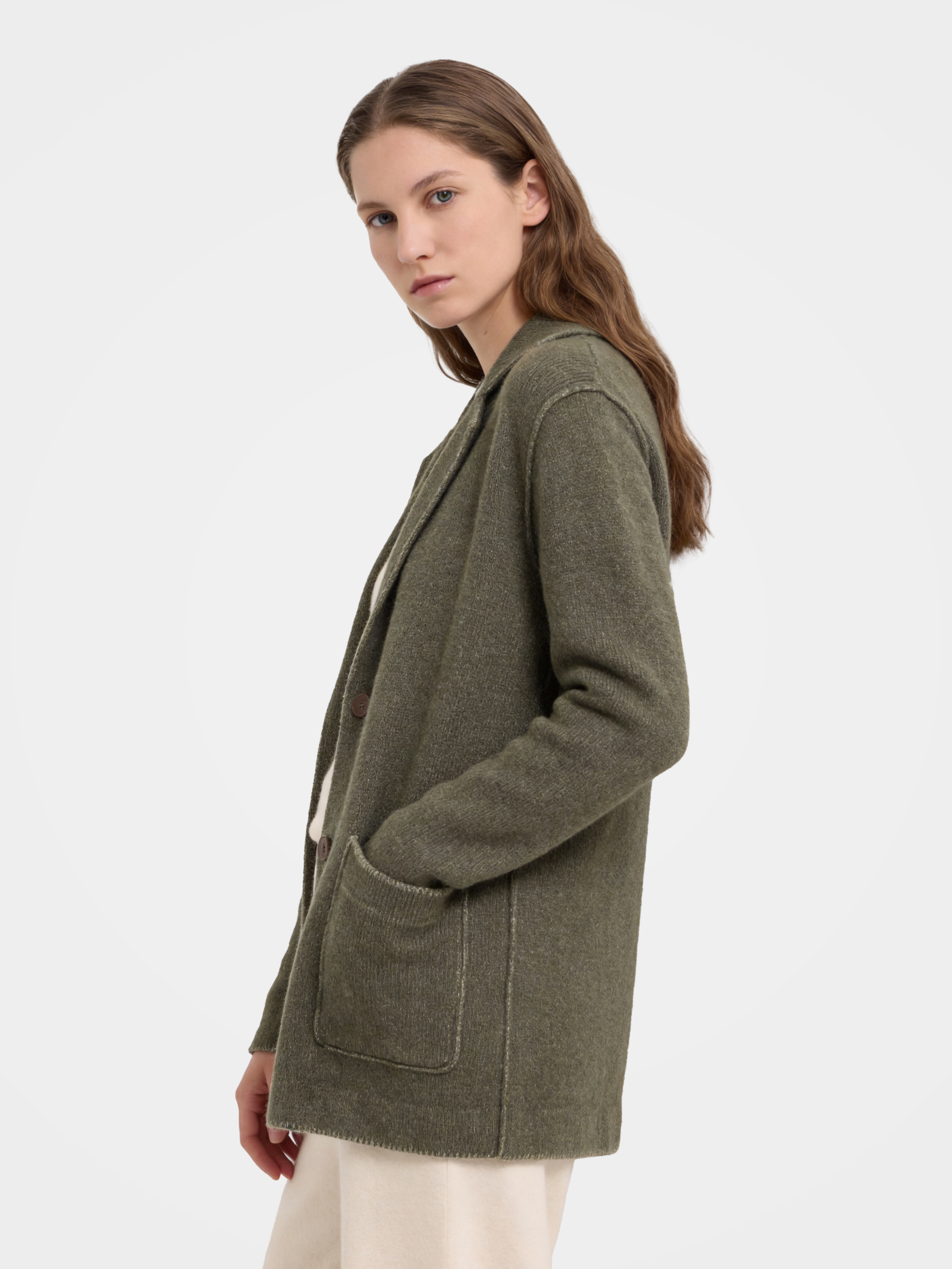 100% Cashmere Collarless Soft Knit Cardigan