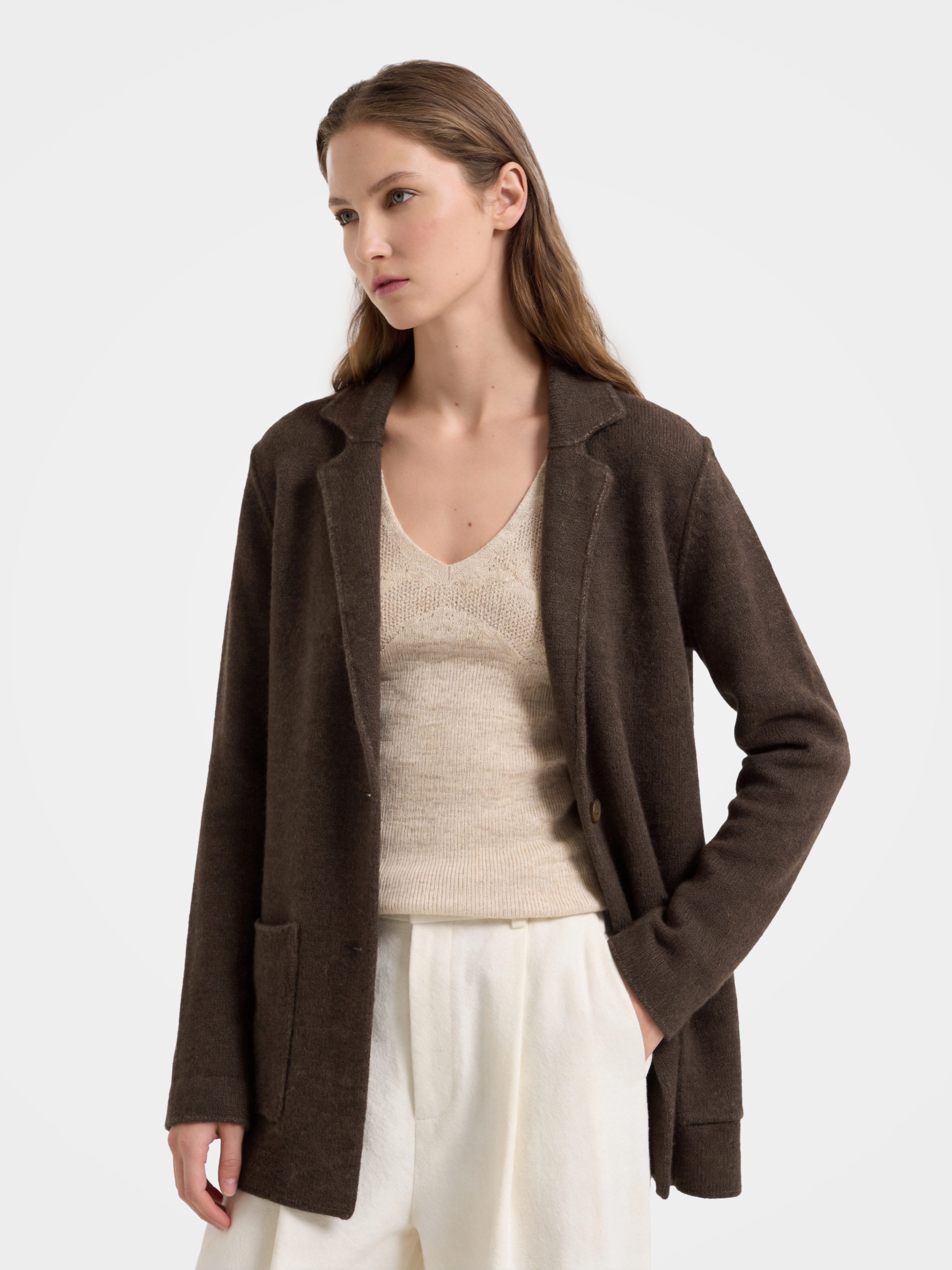 100% Cashmere Collarless Soft Knit Cardigan