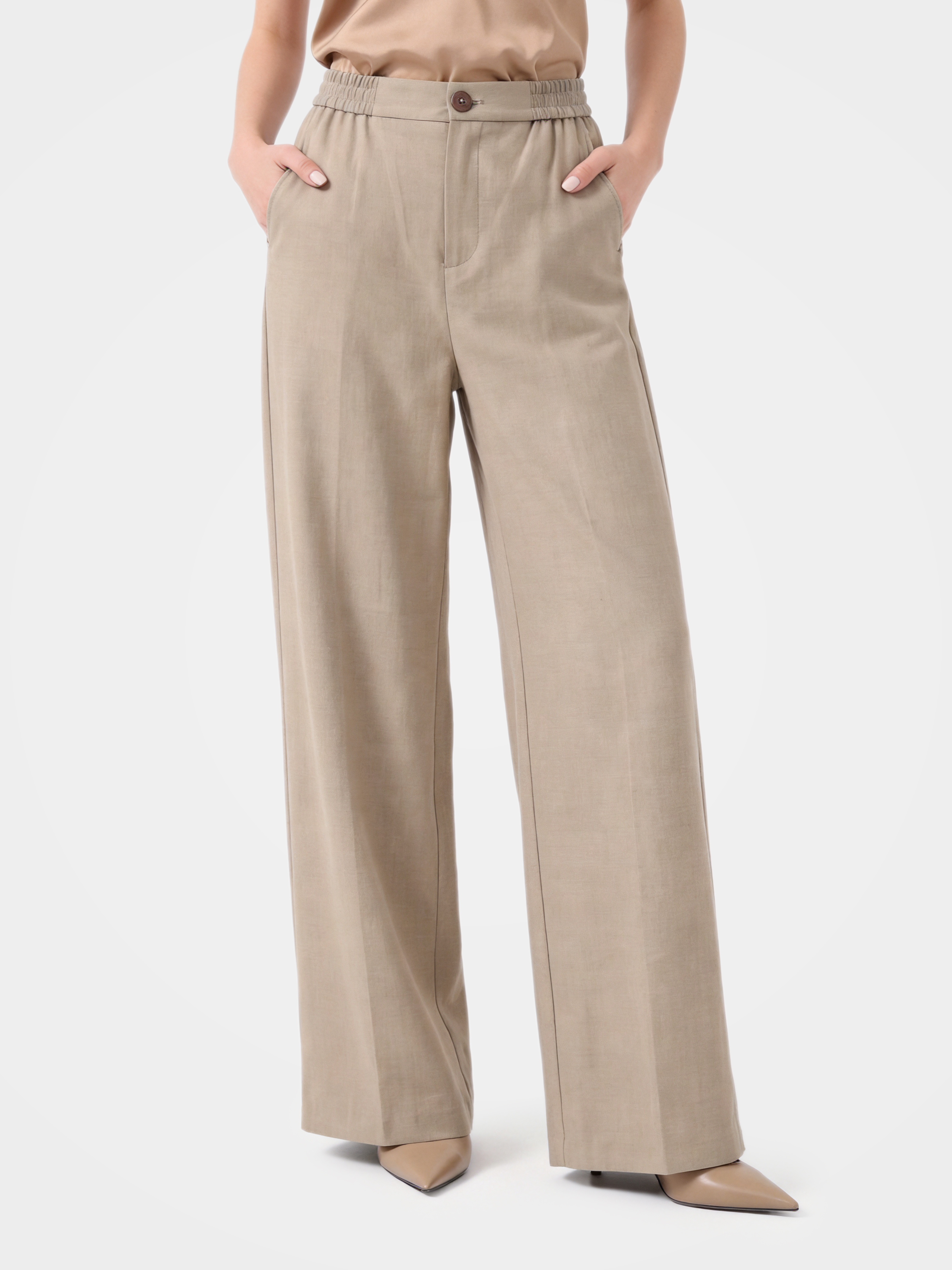 Women’s 100% Cashmere Wide-Leg Pants High-Waist Drawstring Knit Trousers