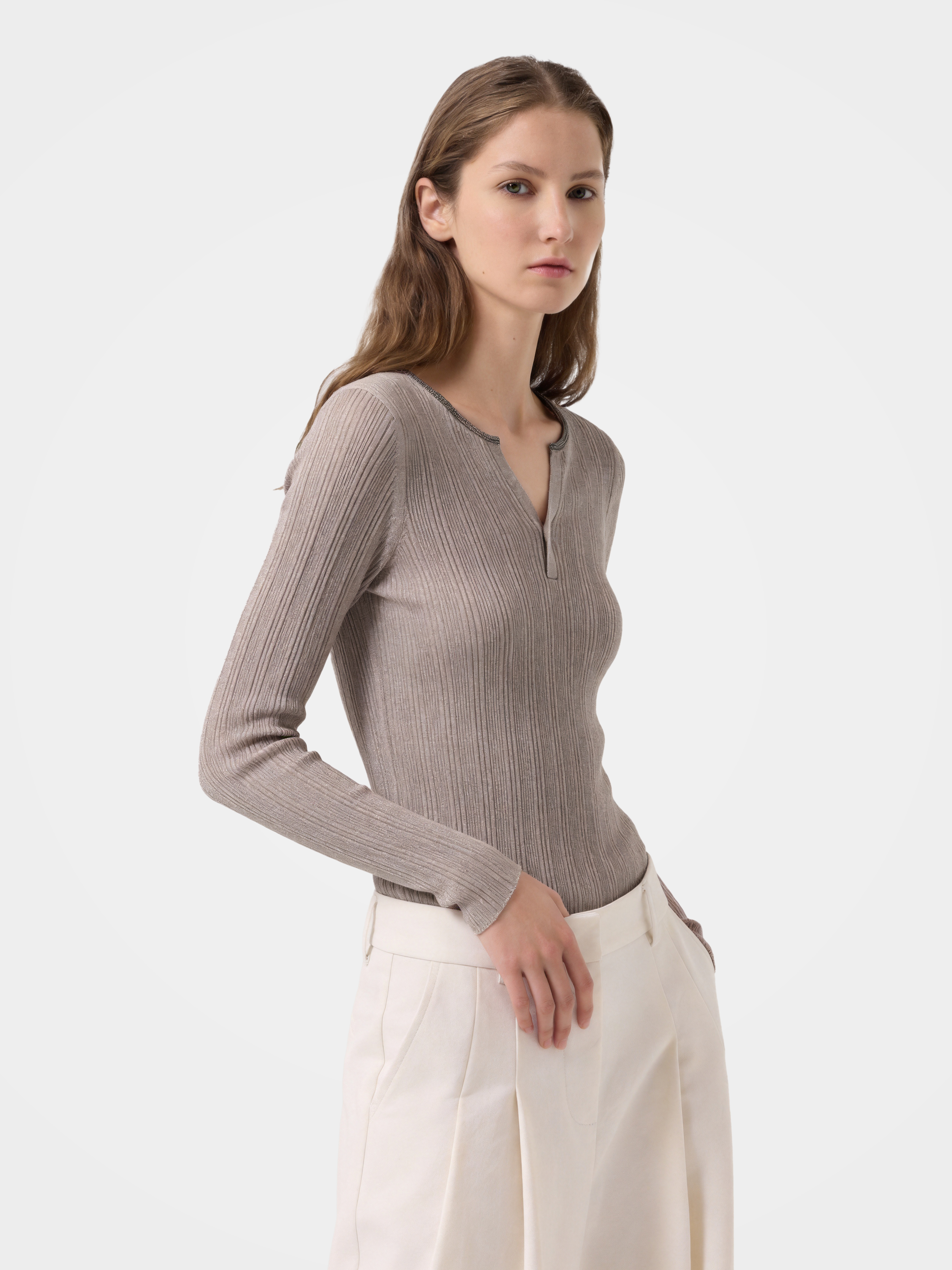 Wool V Neck Sweater Soft Textured Knit Sweater