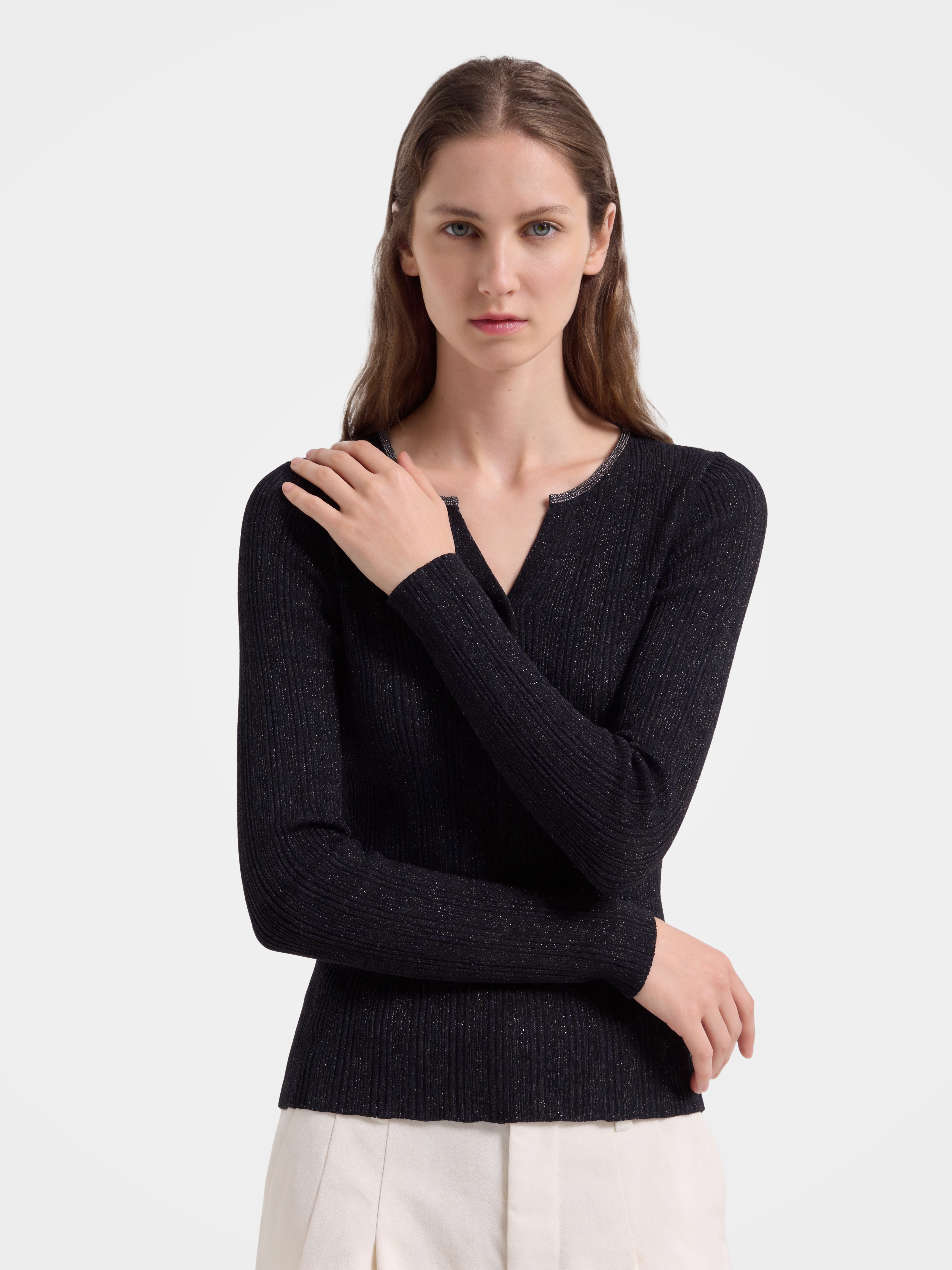 Wool V Neck Sweater Soft Textured Knit Sweater