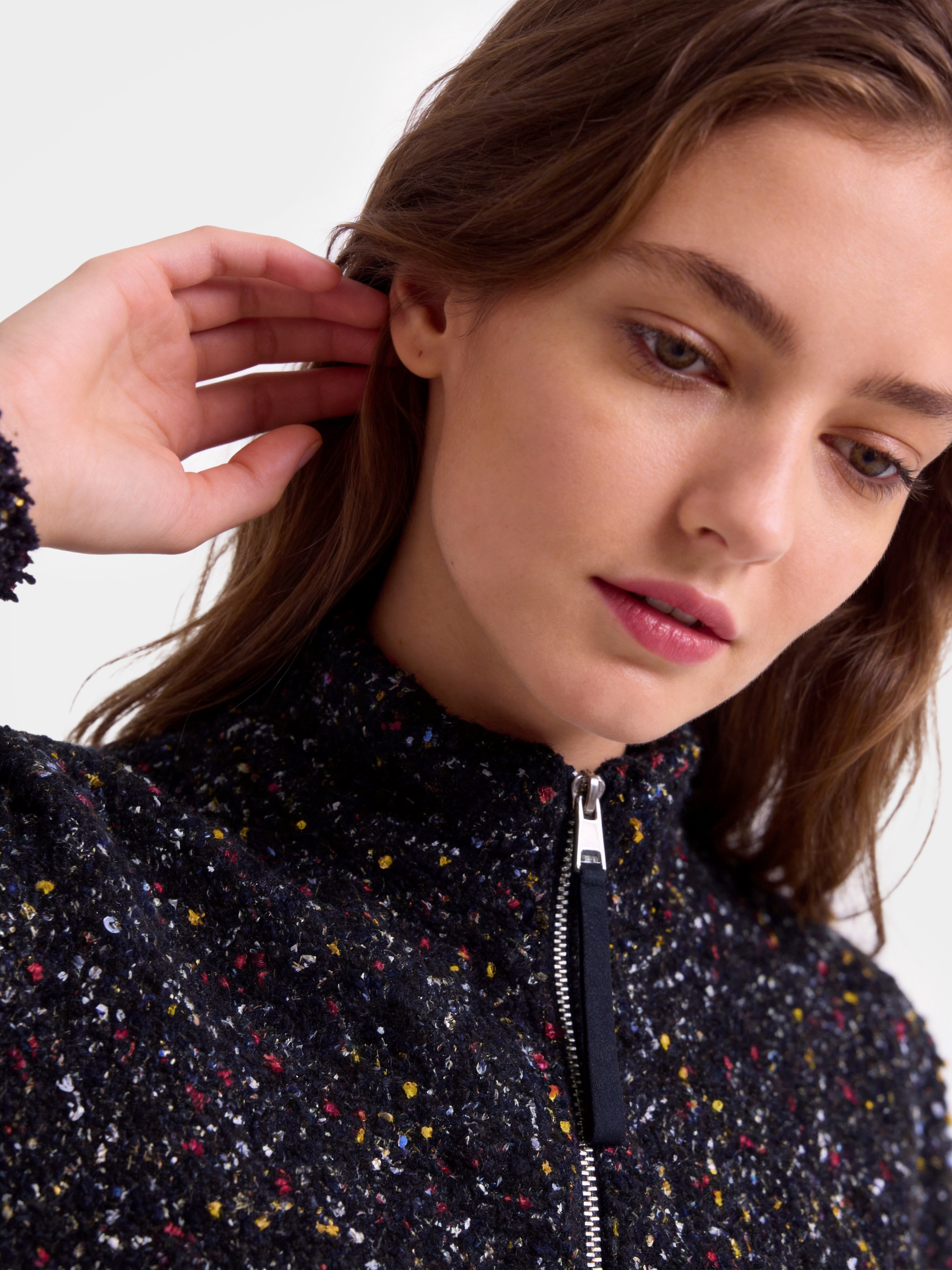 Cashmere Turtleneck Soft Shimmer Zip up Knit Cardigan