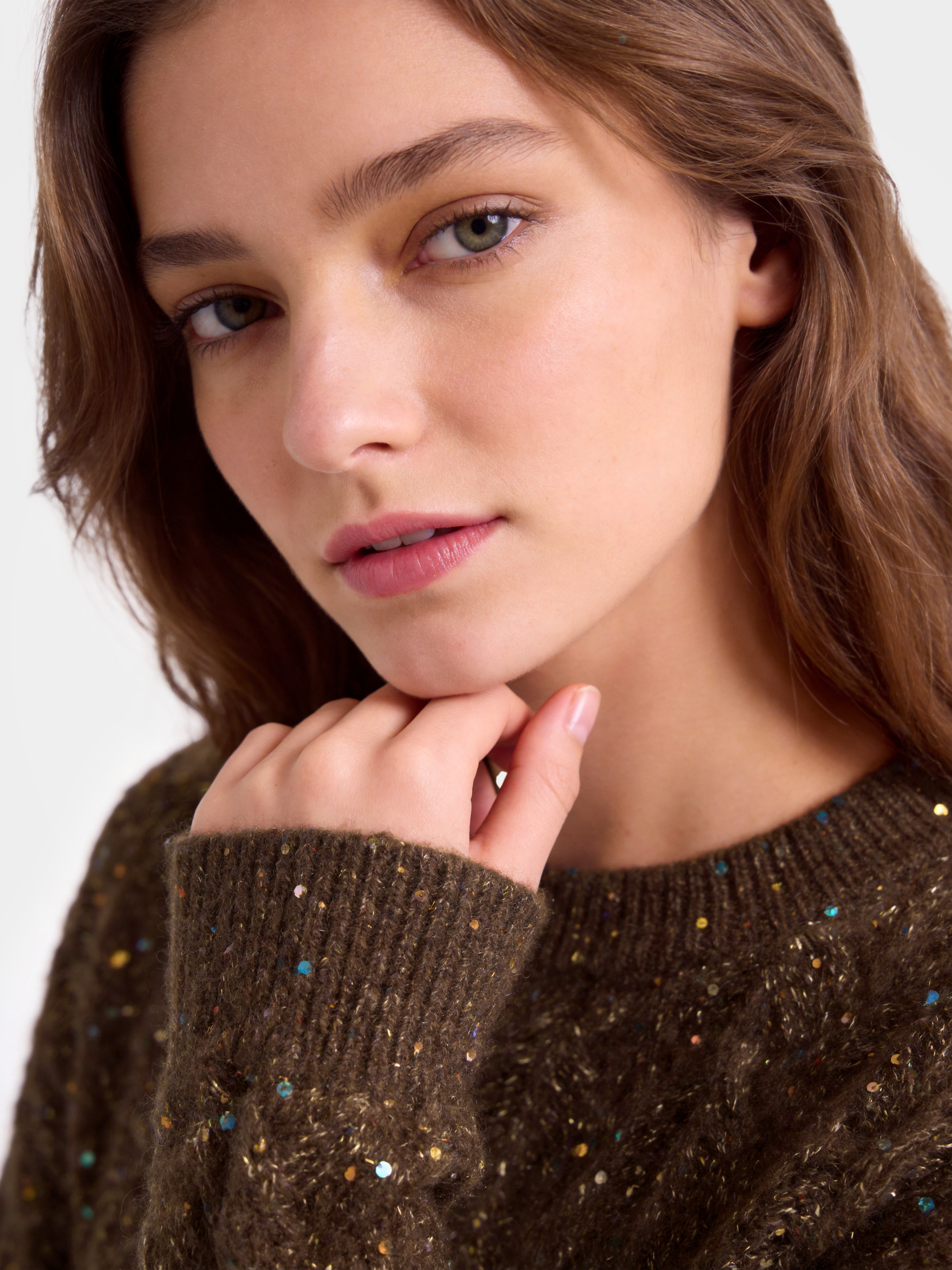 100% Cashmere Sweater Cable Knit Shimmer Pullover