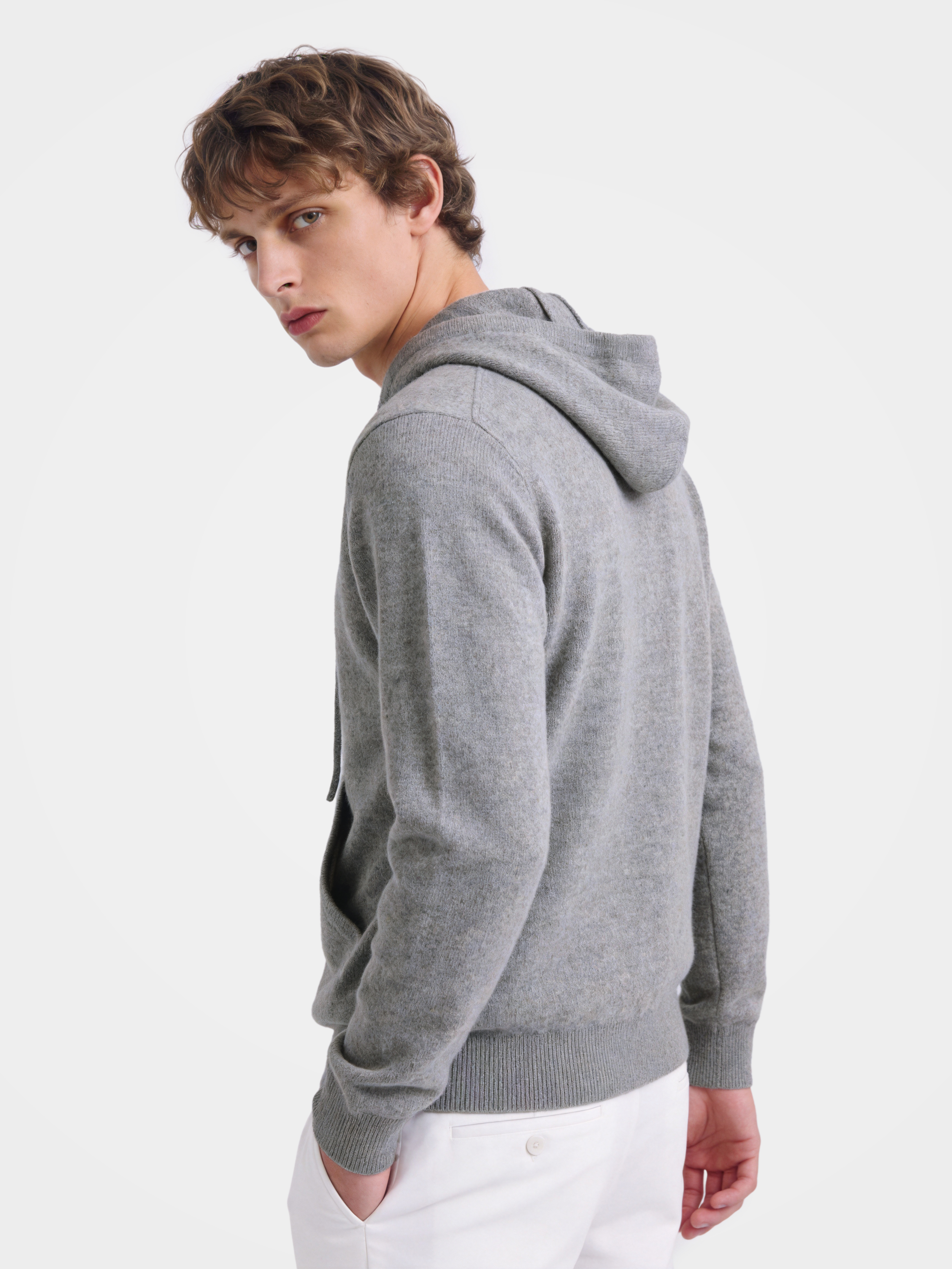 Men's 100% Cashmere Hooded Full-Zip Cardigan