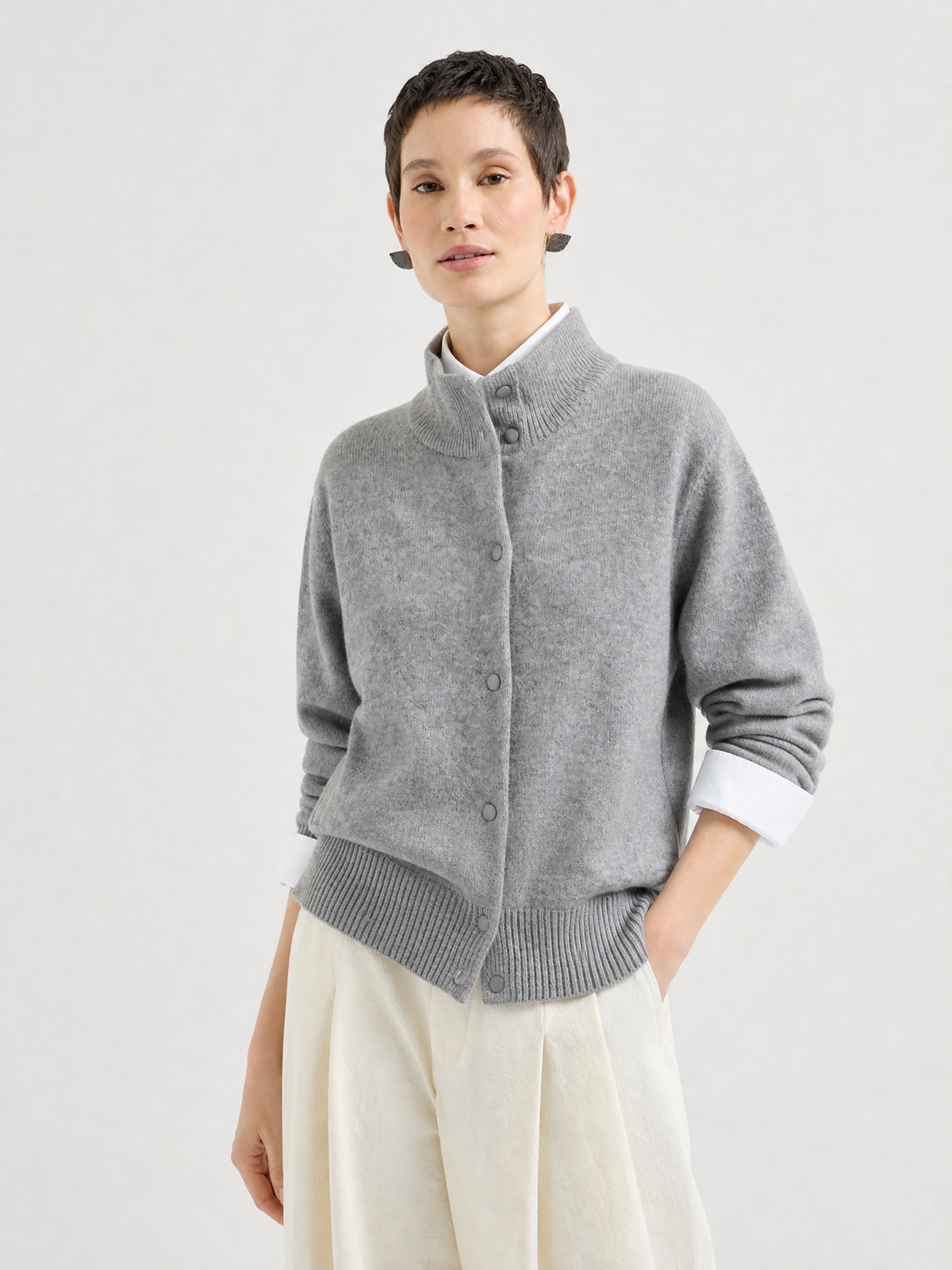 Women’s 100% Cashmere Cardigan High Neck Button-Front Soft Knit Sweater Jacket
