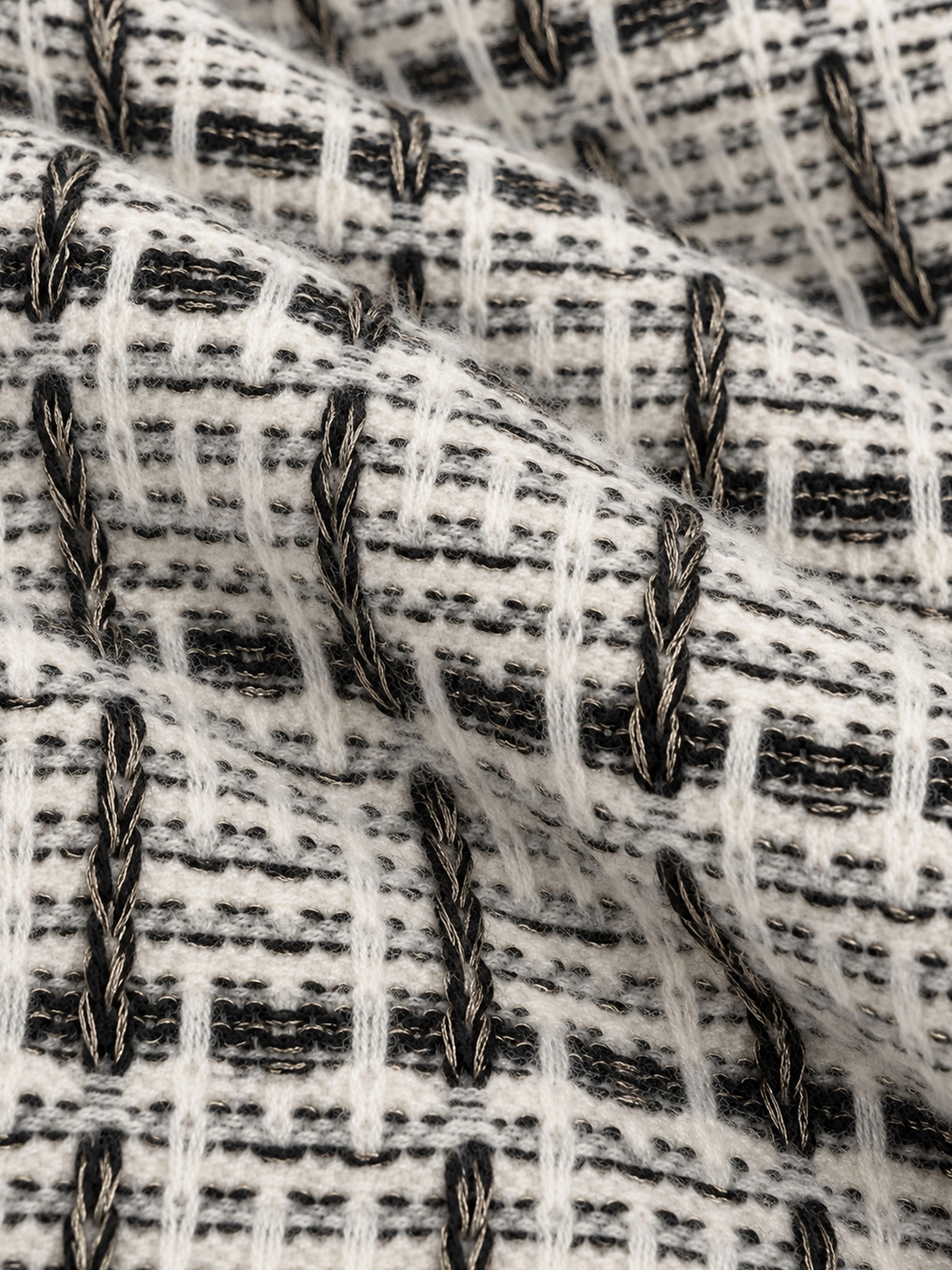 100% Cashmere Textured Houndstooth Tweed-Inspired Long Scarf