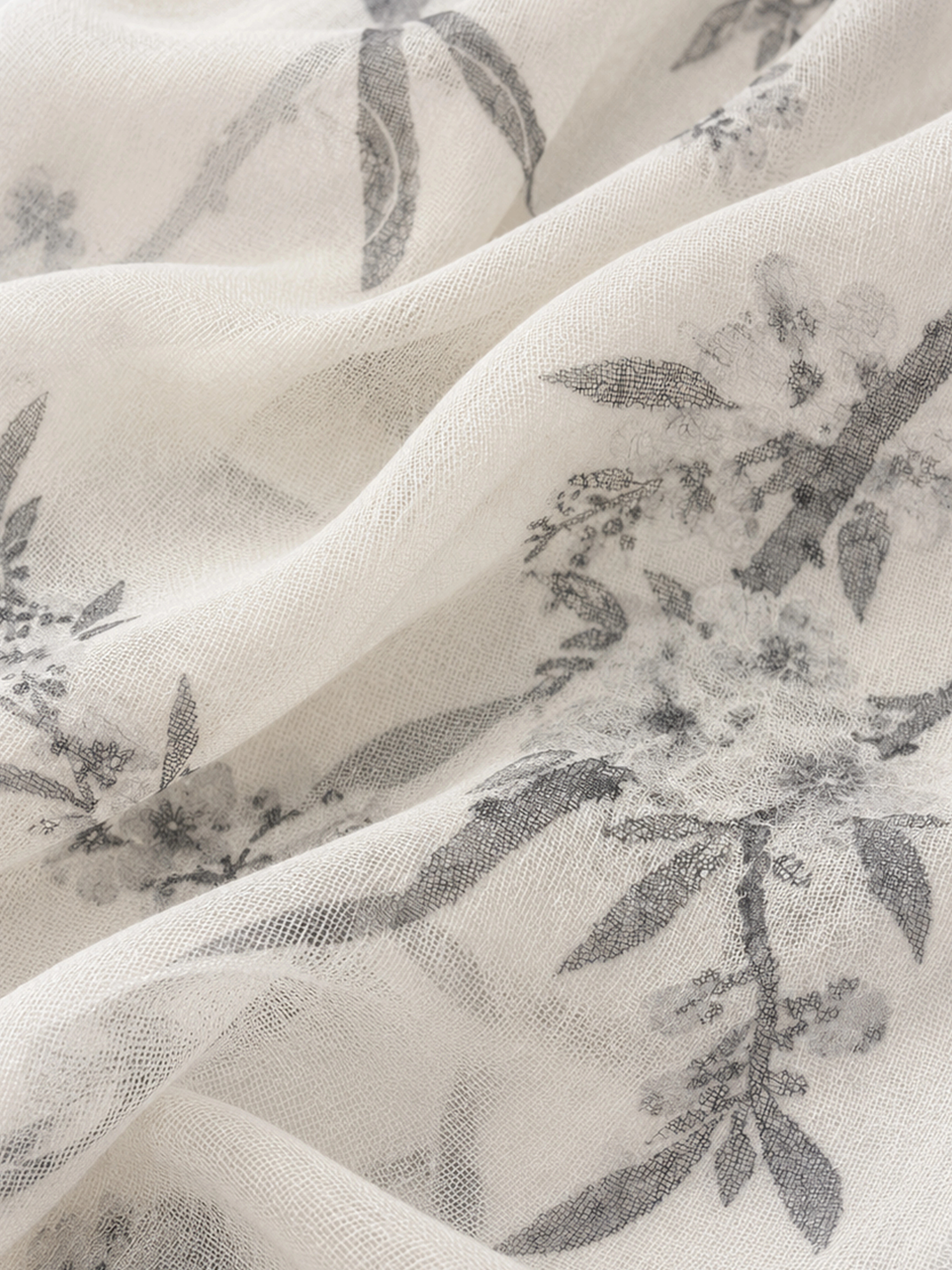 100% Cashmere Textured Branch Landscape Long Scarf