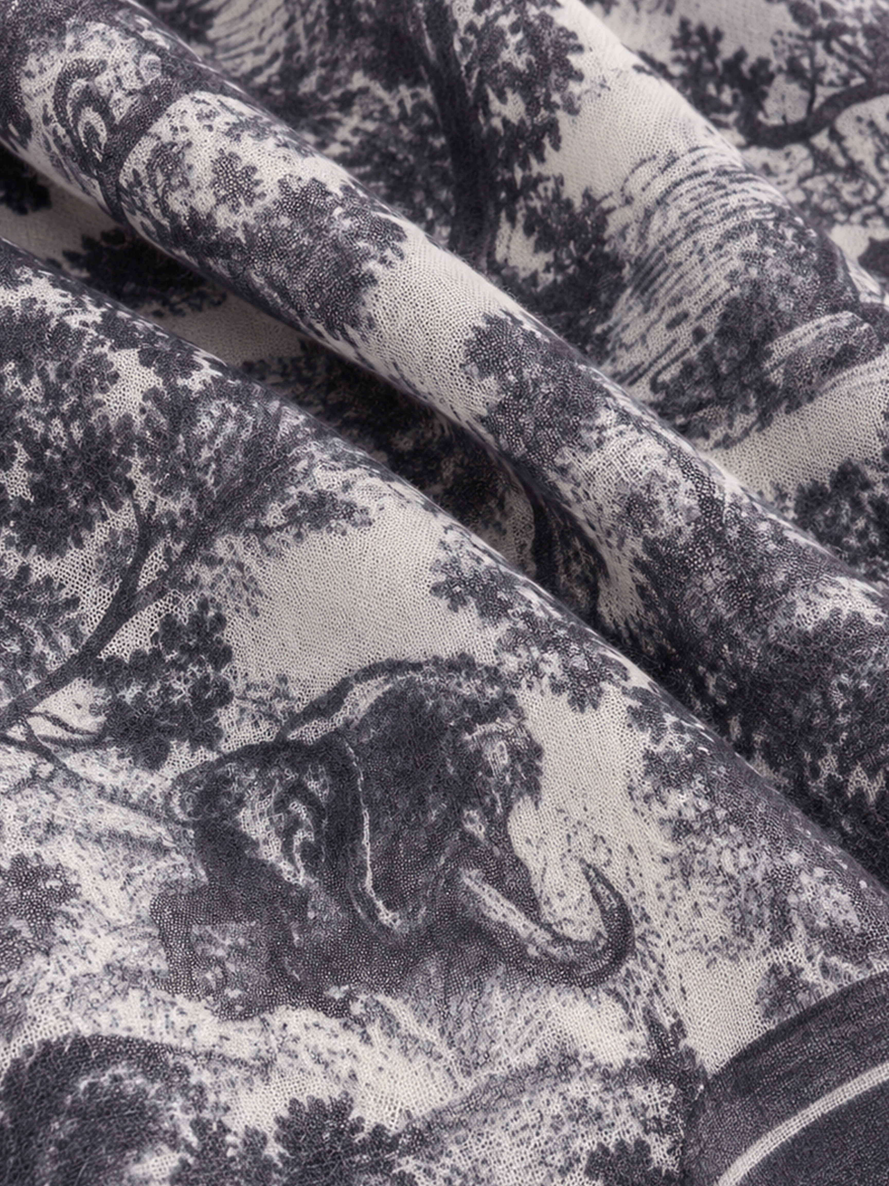 100% Cashmere Textured Ink Floral Long Scarf