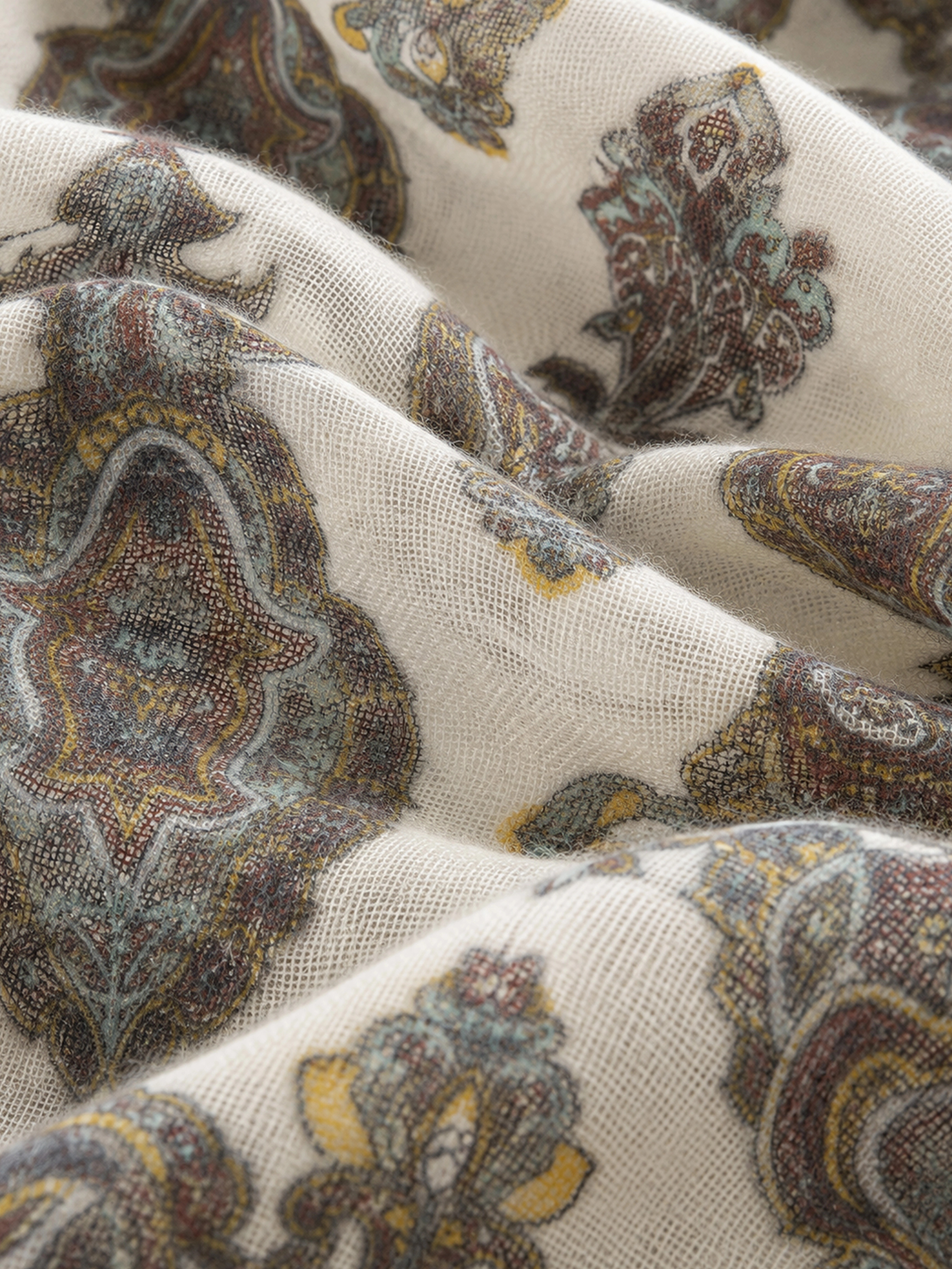 100% Cashmere Textured Paisley Fringe Long Scarf