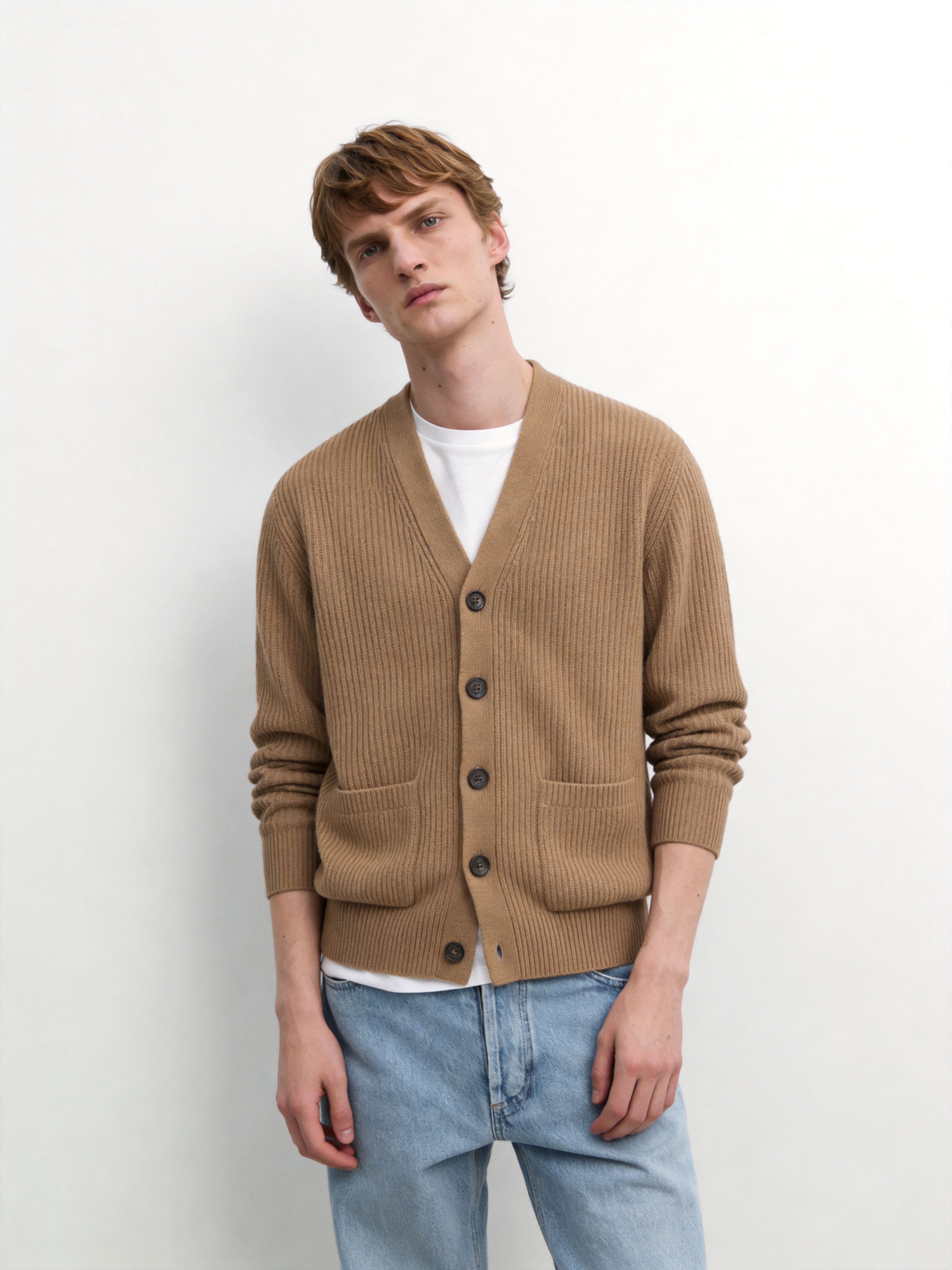 Men's 100% Cashmere V-Neck Button Front Cardigan