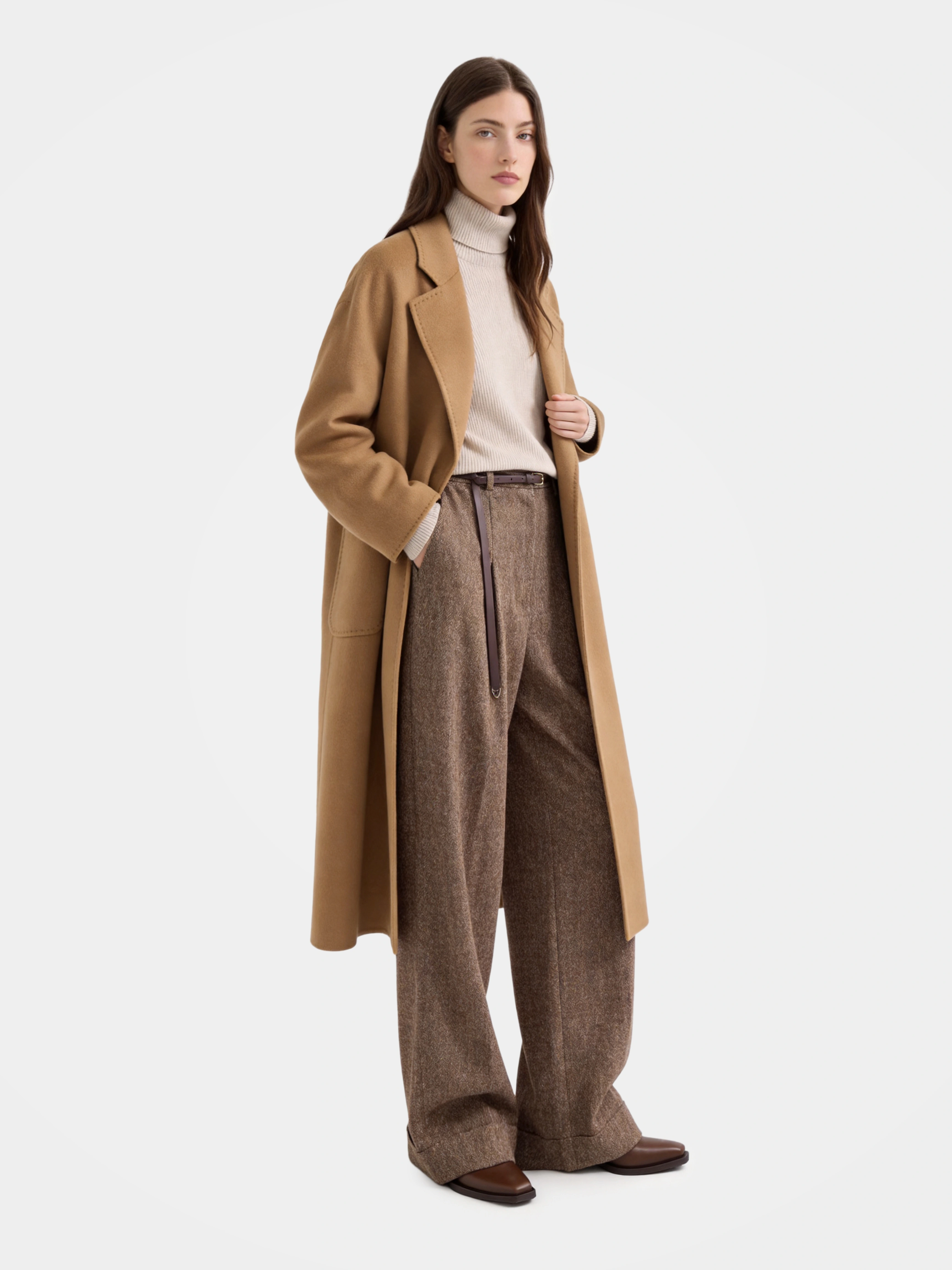 Wool Long Wool Blend Coat Open Front Longline Relaxed Fit Lapels bathrobe