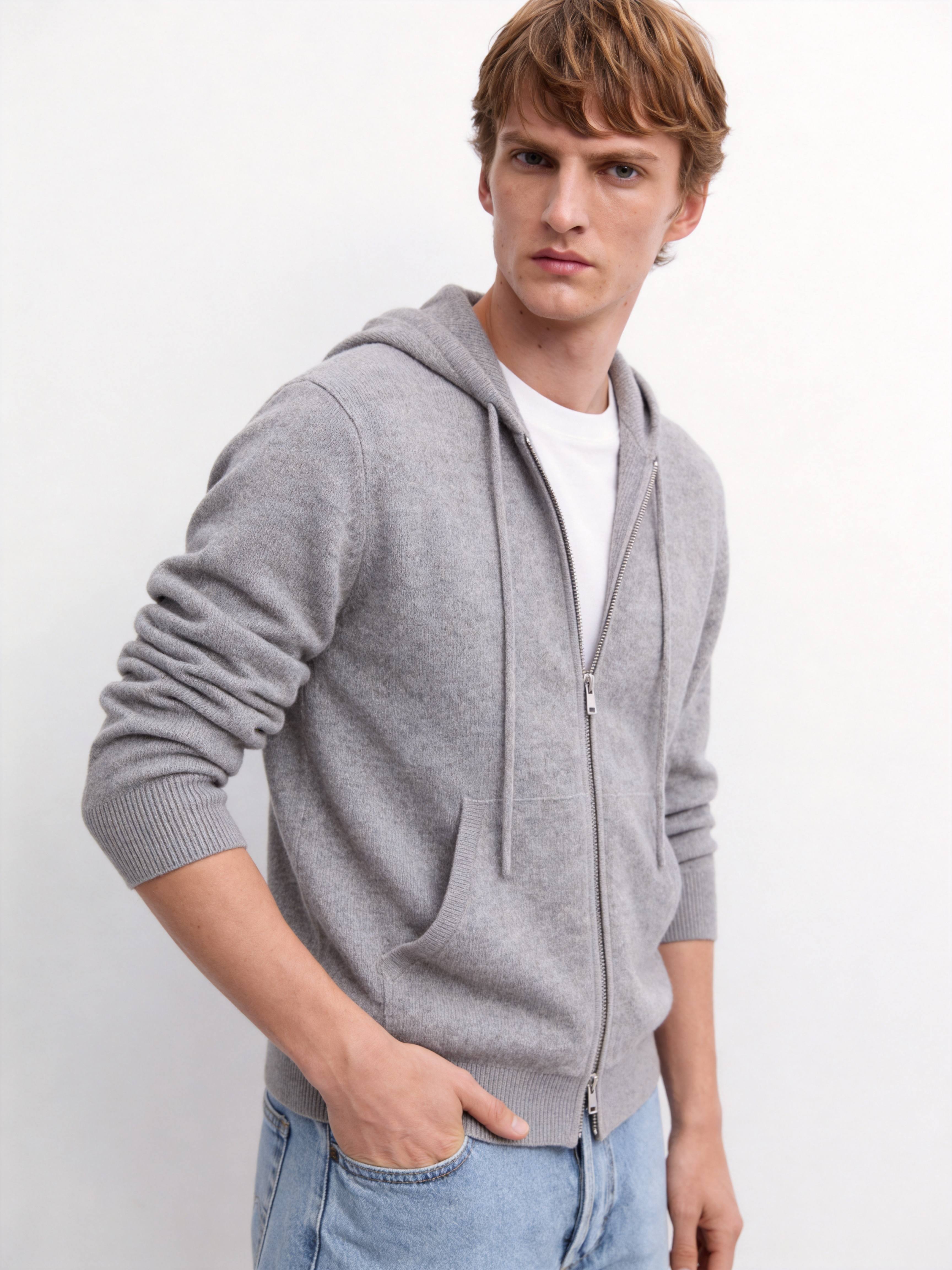 Men's 100% Cashmere Hooded Full-Zip Cardigan