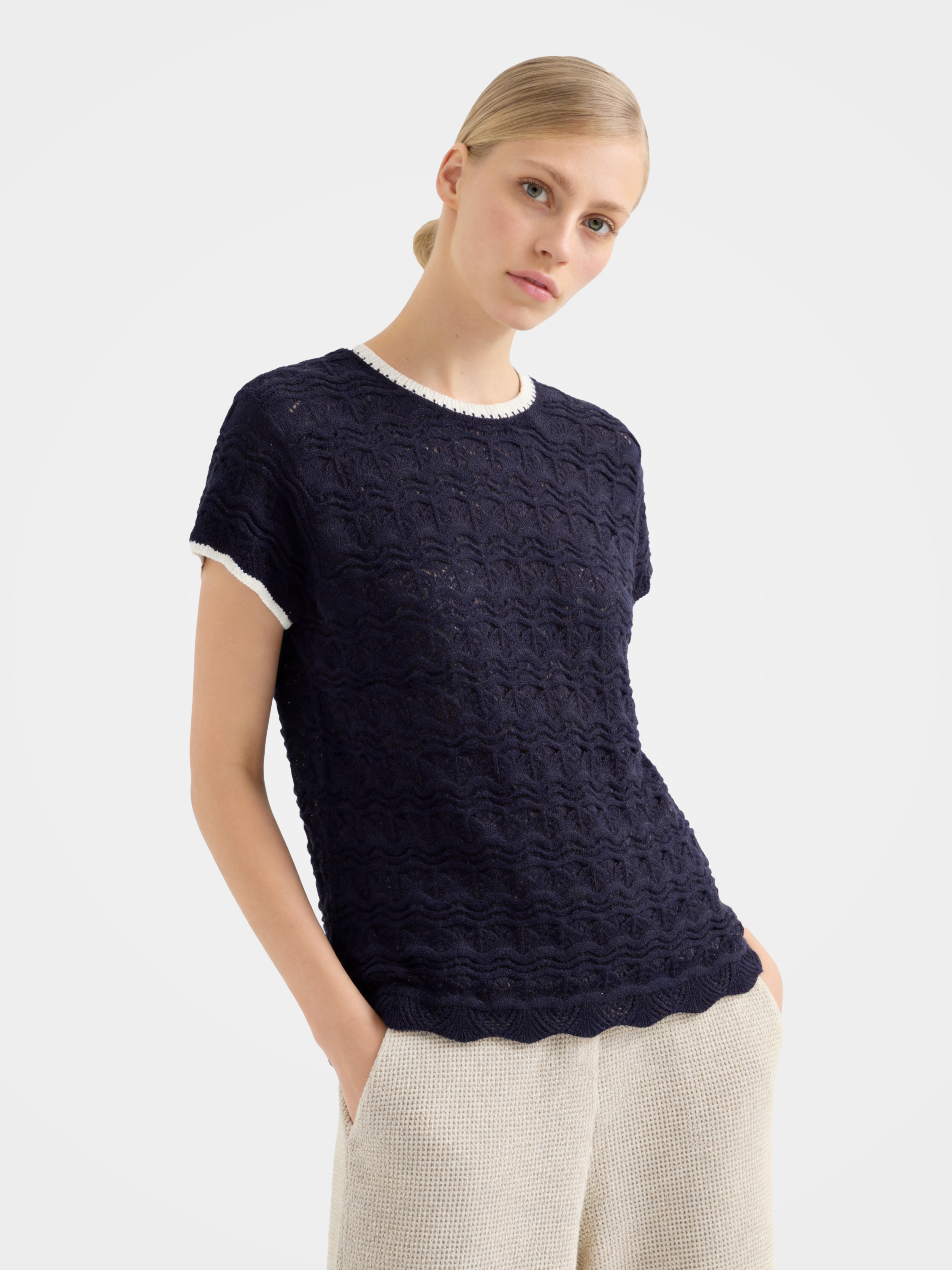 Airy Linen Blend Textured Short Sleeve Summer Top