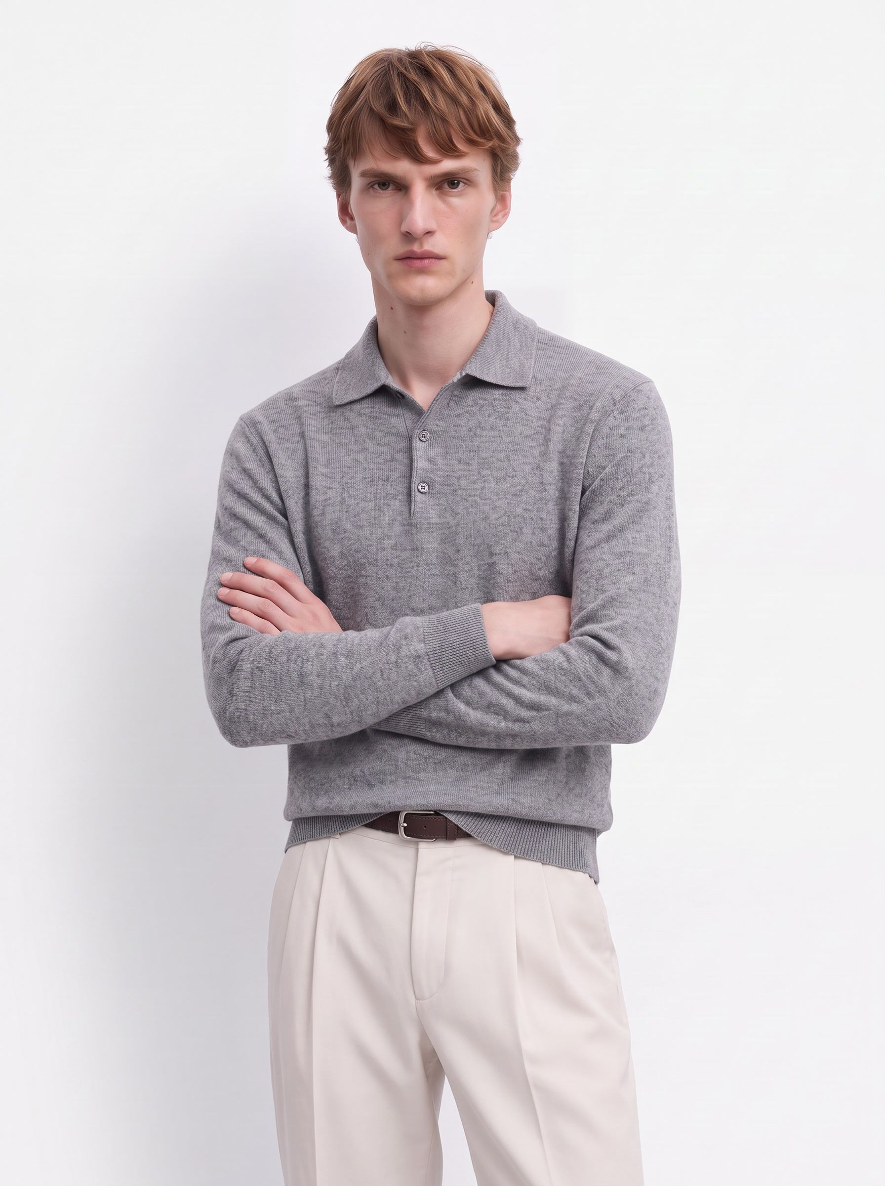 Men's 100% Cashmere Polo Collar Knit Sweater