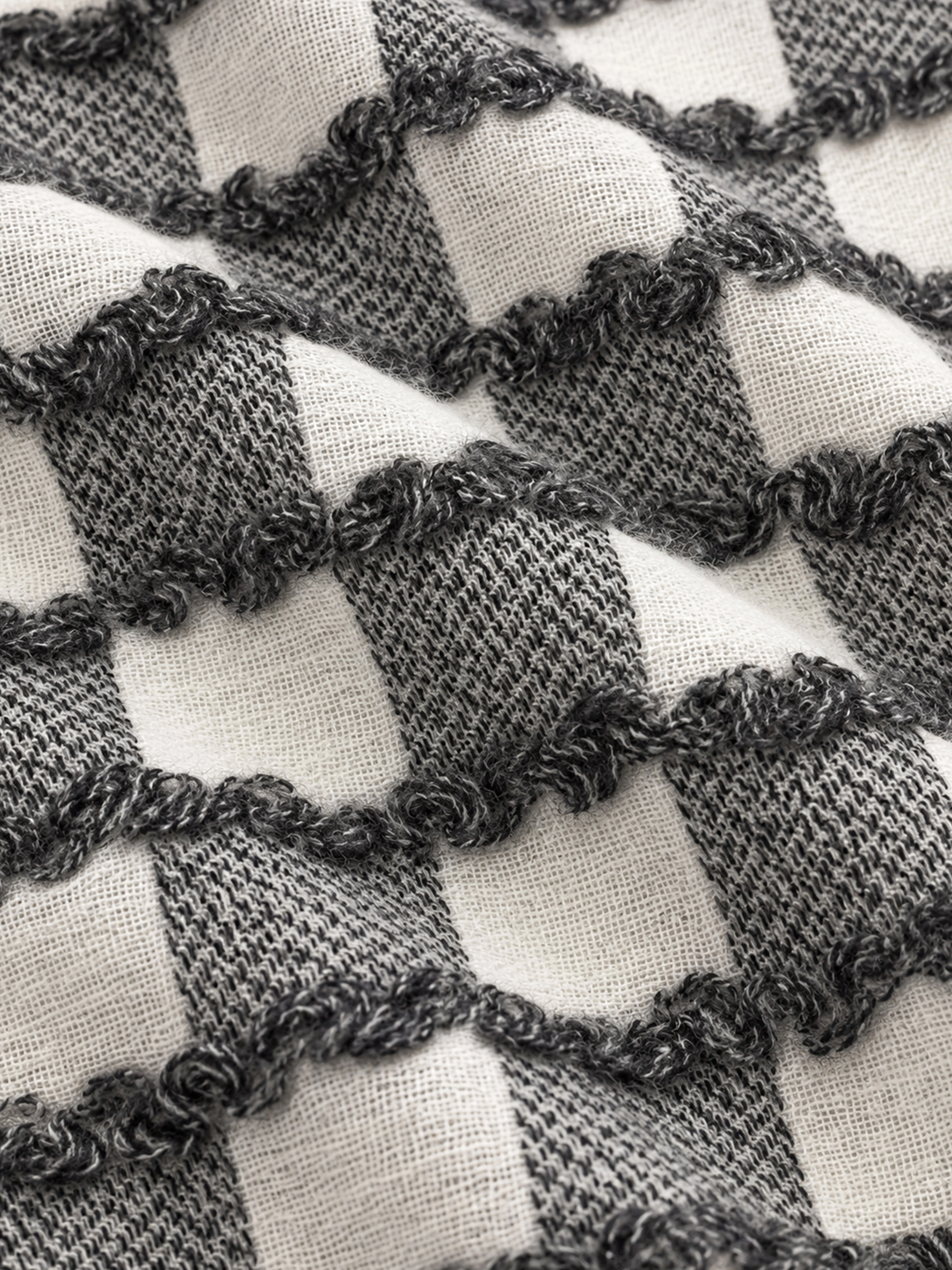 100% Cashmere Textured Plaid Tassel Long Scarf