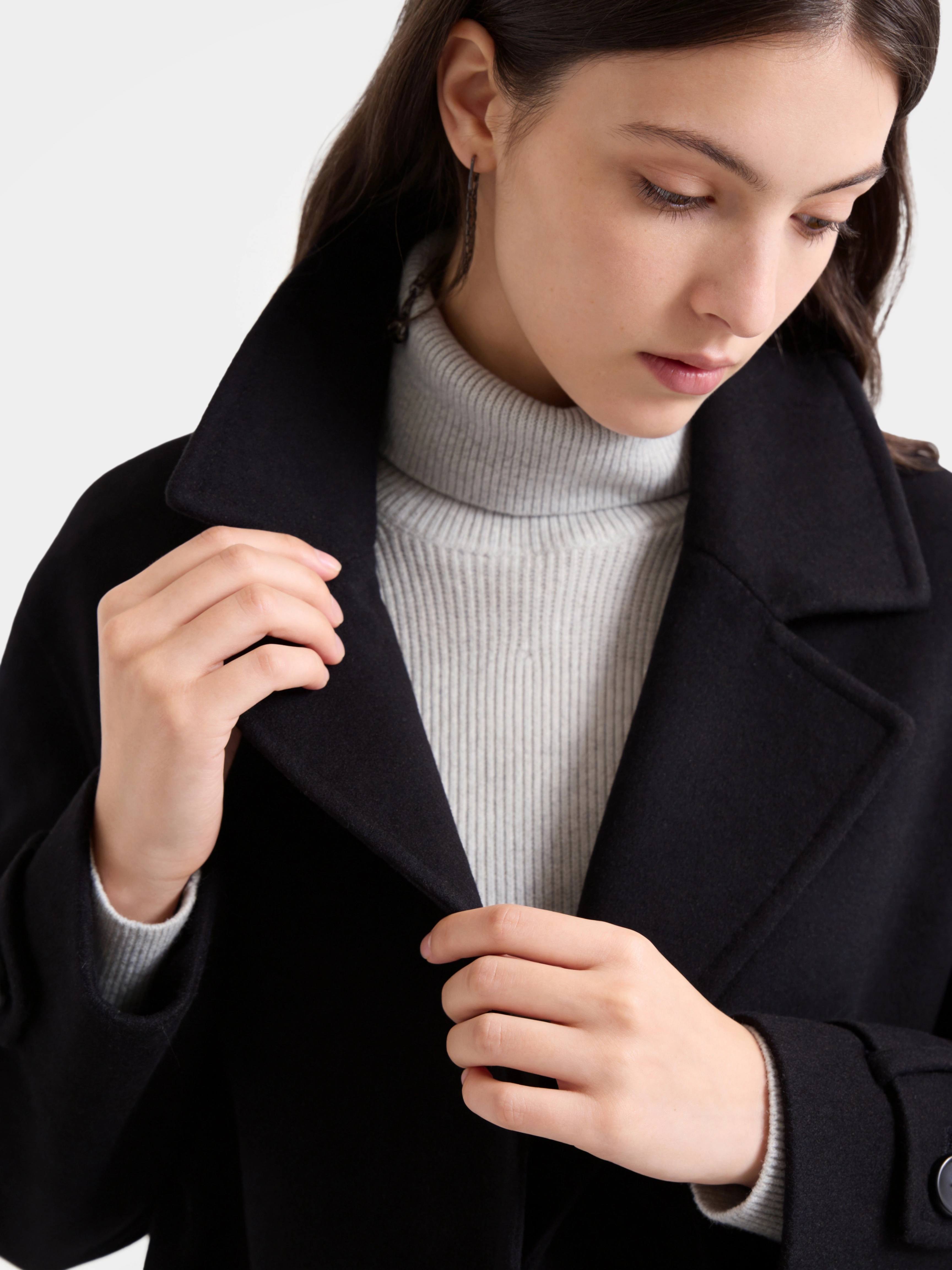 100% Cashmere Notched Lapel Belted Long Coat