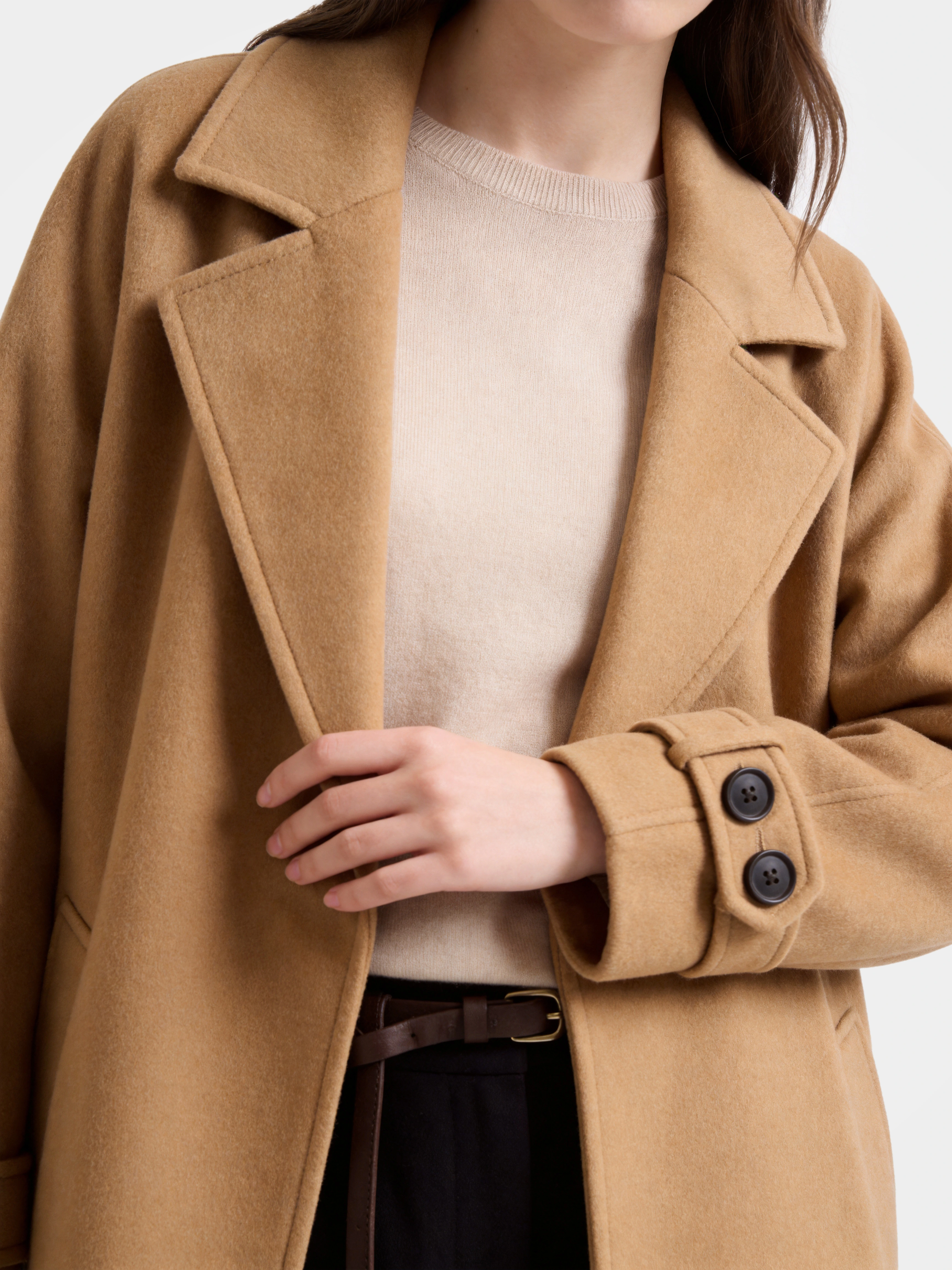 100% Cashmere Notched Lapel Belted Long Coat