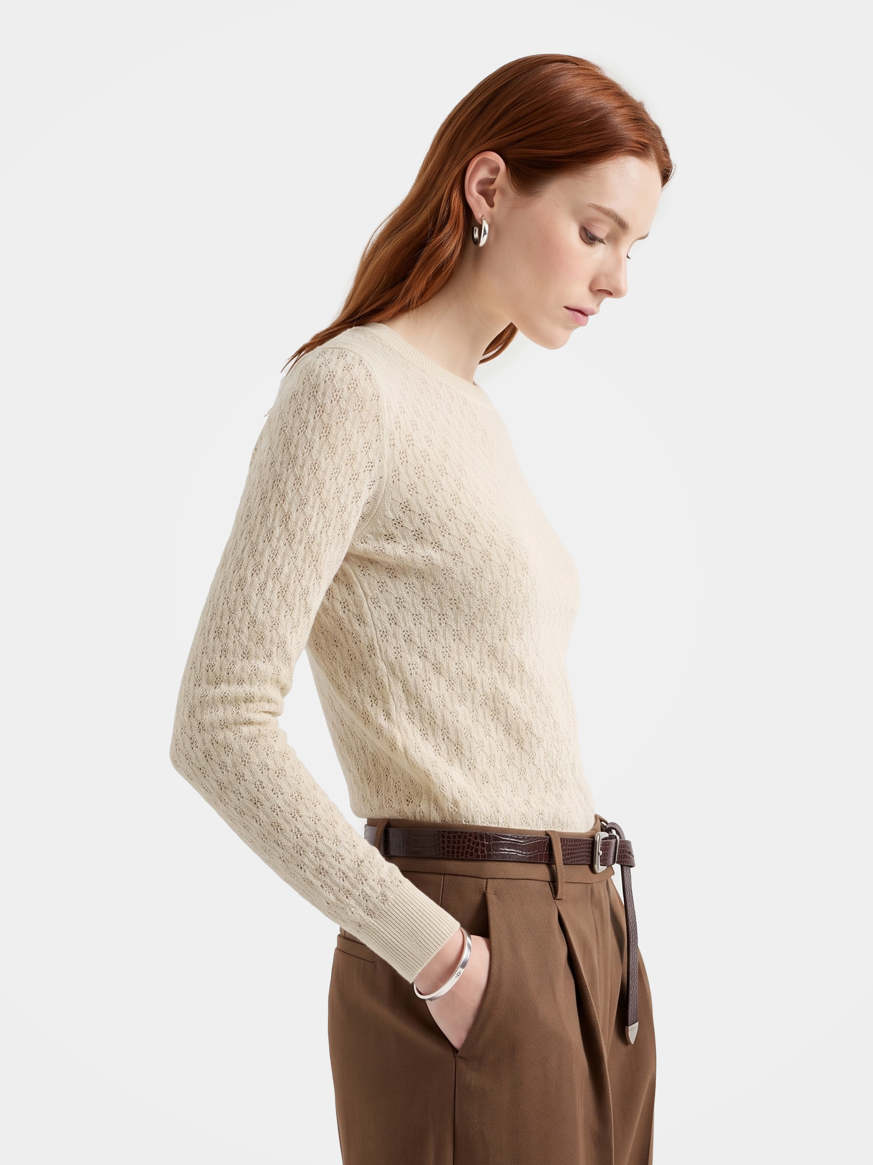 Breathable Cotton Silk Pointelle Knit Pullover