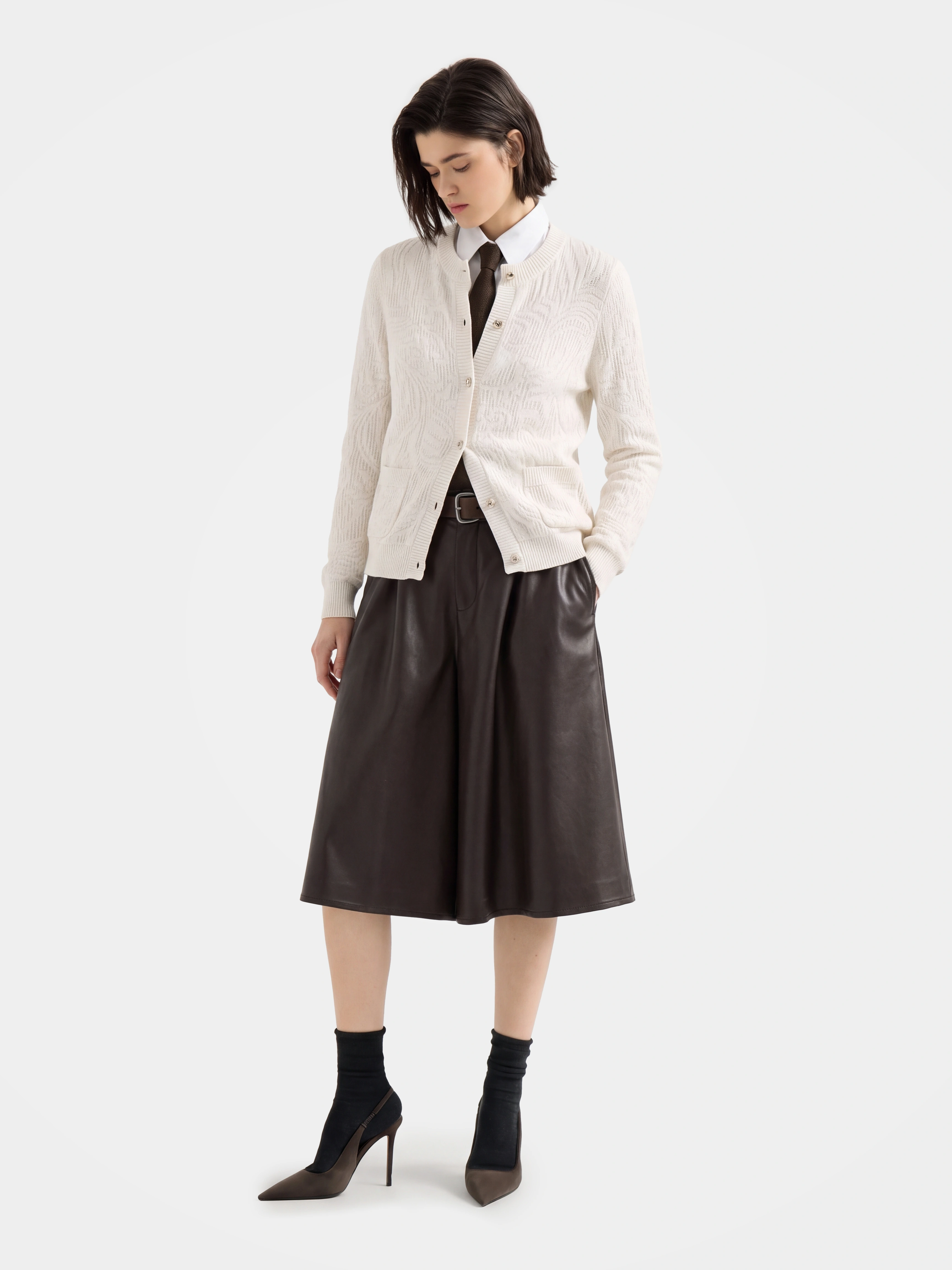 Textured 100% Mongolian Cashmere Knit Cardigan