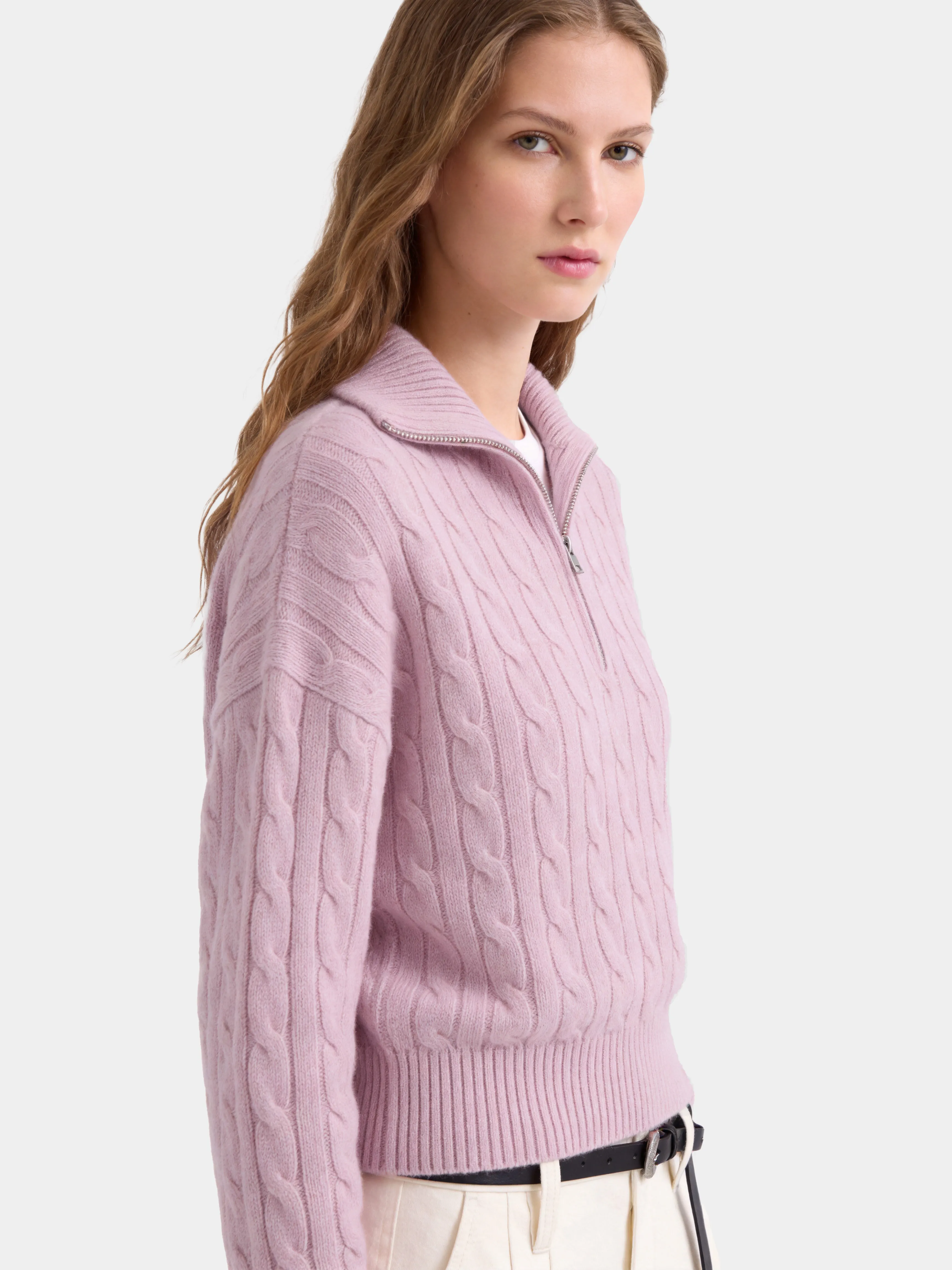 100% Mongolian Cashmere Cable Knit Half-Zip Polo Sweater