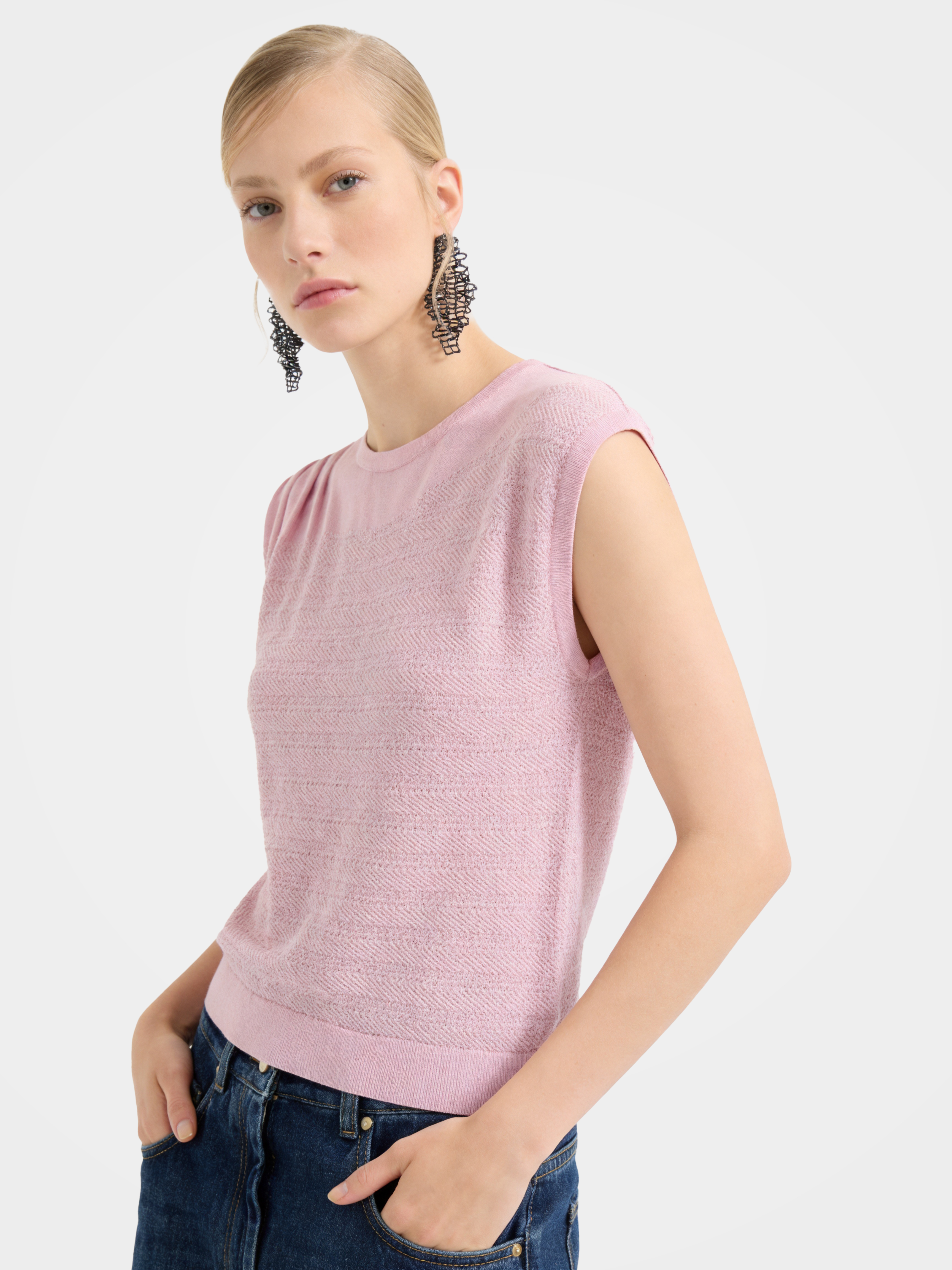 Cooling Tencel Blend Textured Sleeveless Knit Top