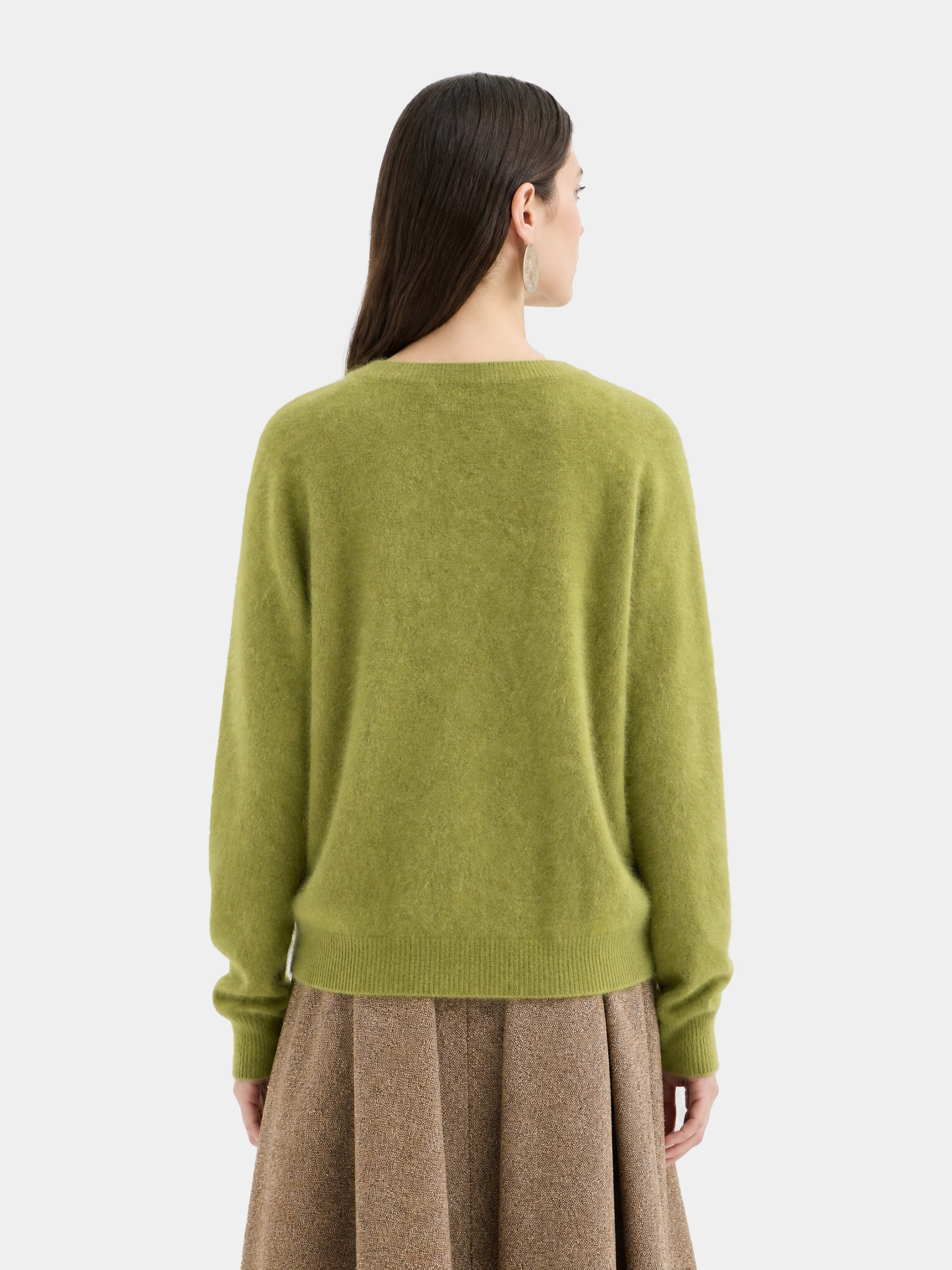 Wool Blend Brushed V Neck Long Sleeve Sweater