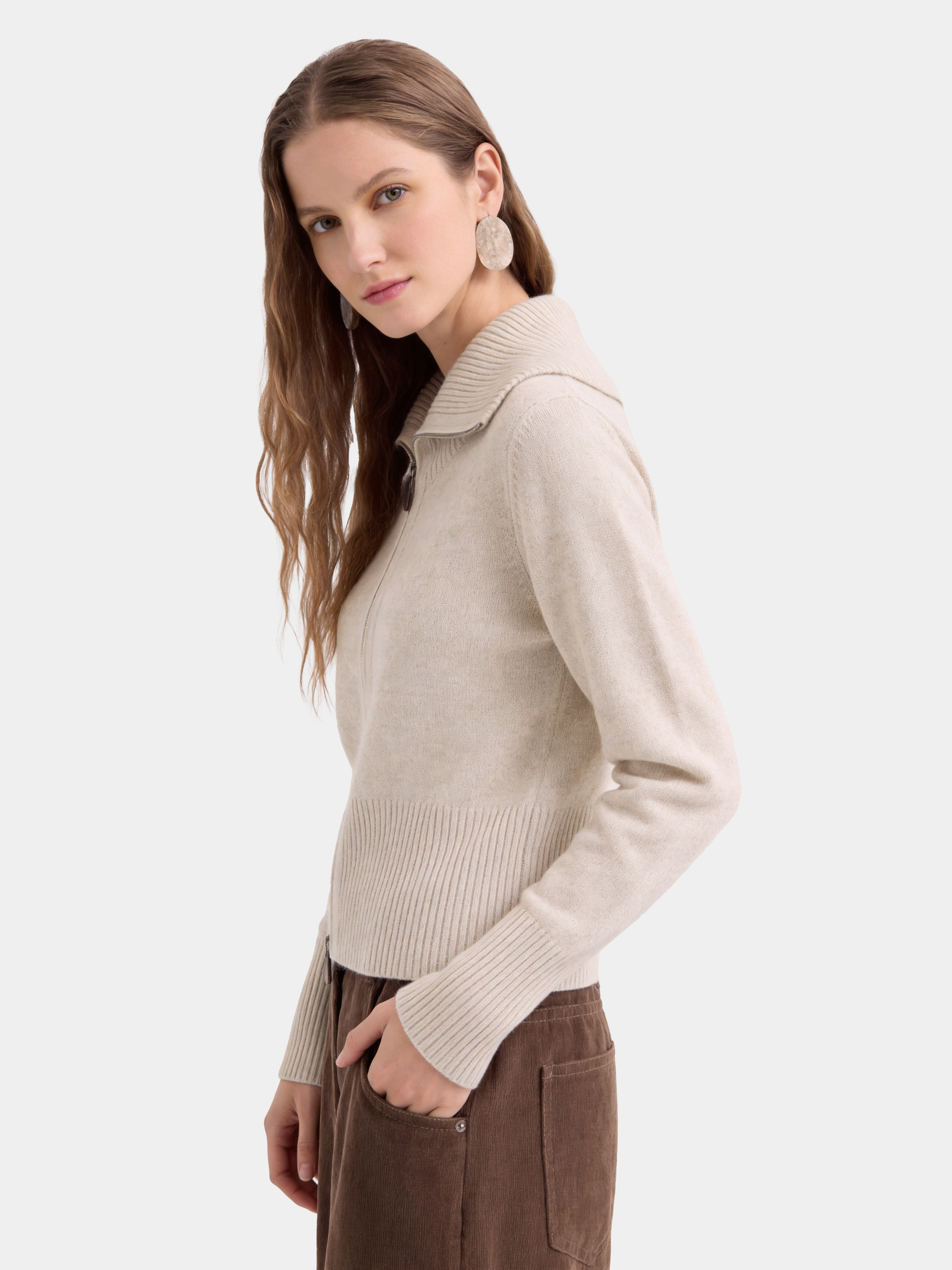 100% Cashmere Two-Way Zip Ribbed Knit Cardigan
