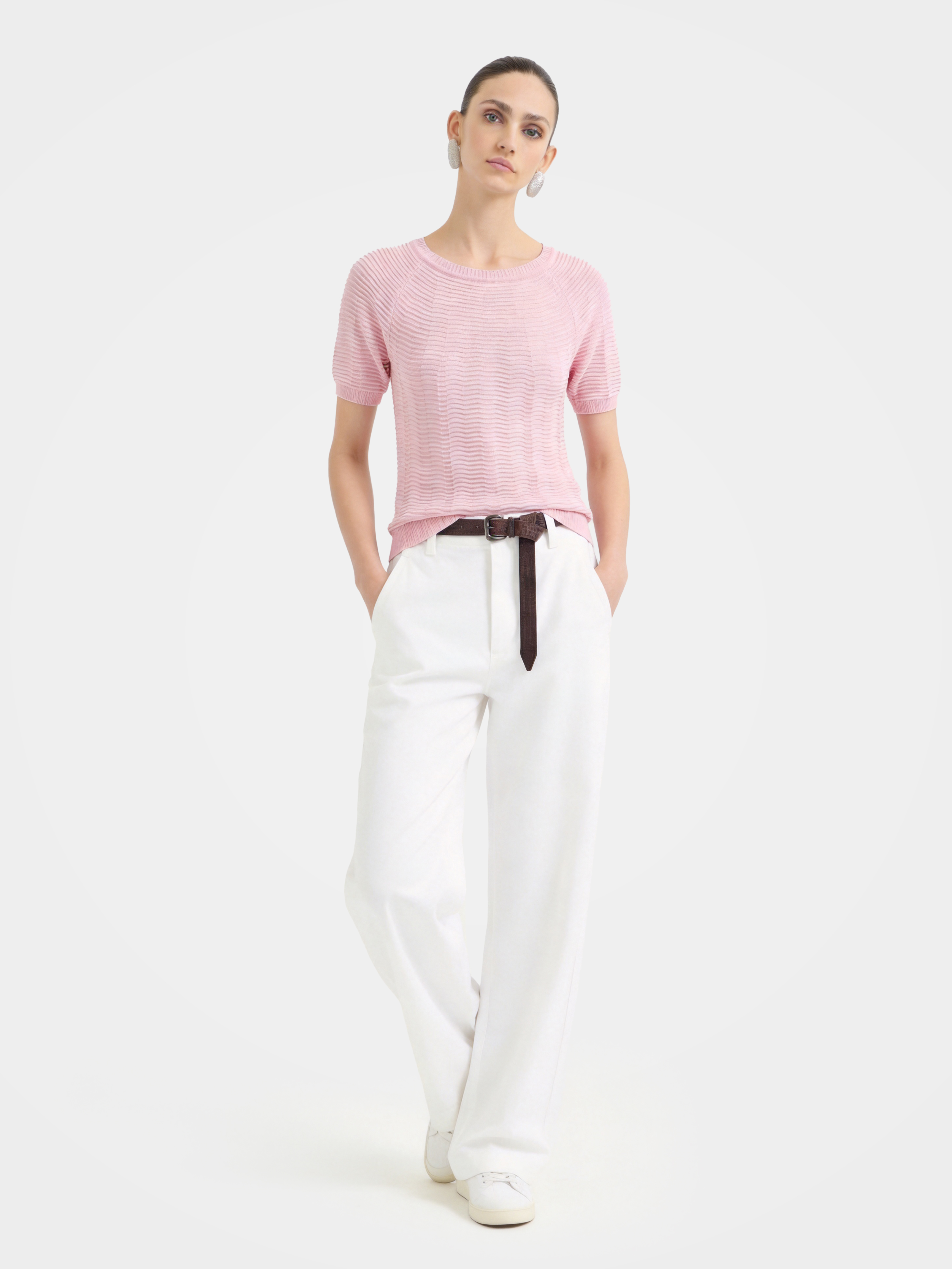 Soft Textured Stretch Wave Knit Summer Tee