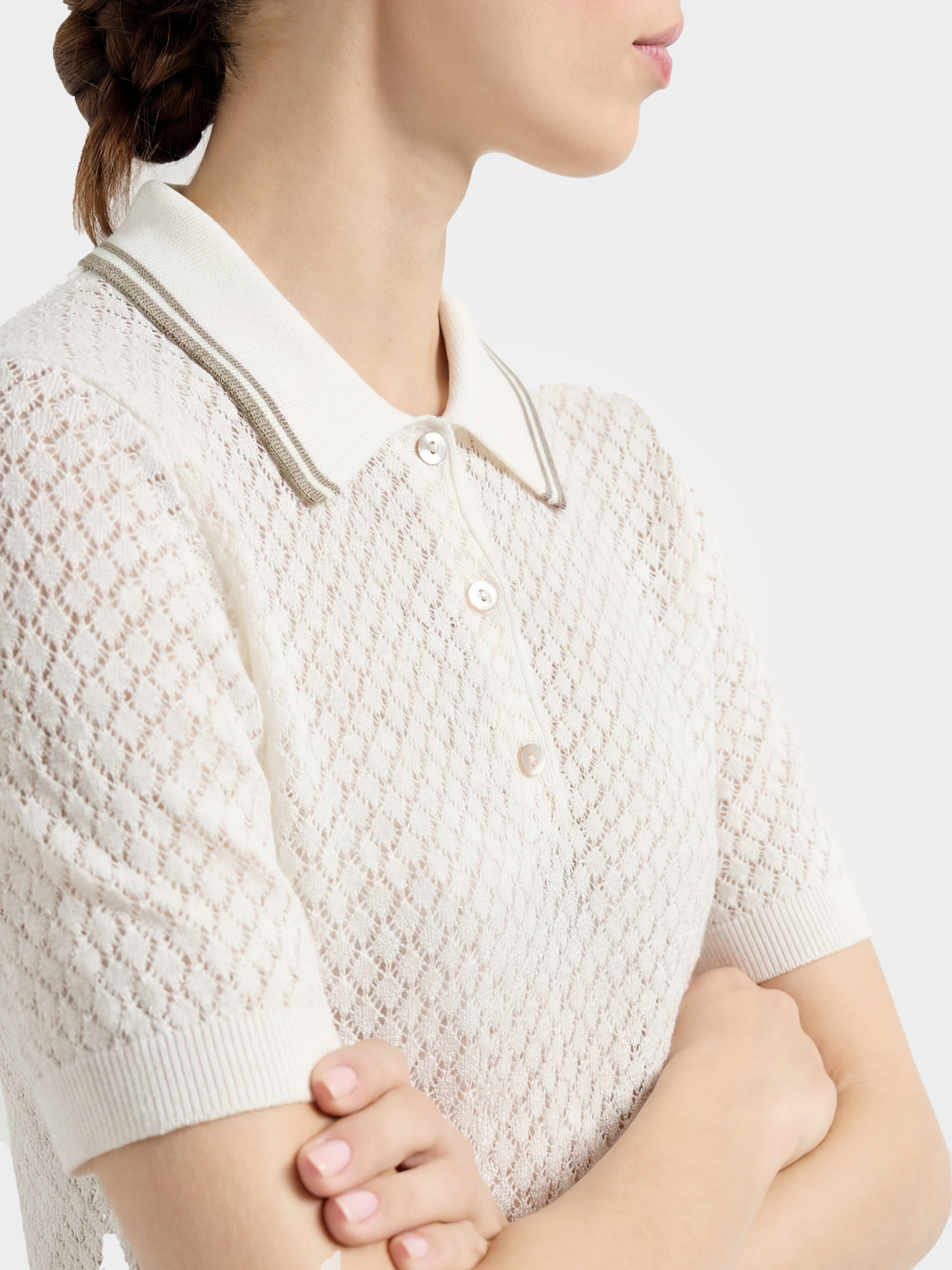 Lightweight Honeycomb Knit Polo Pullover