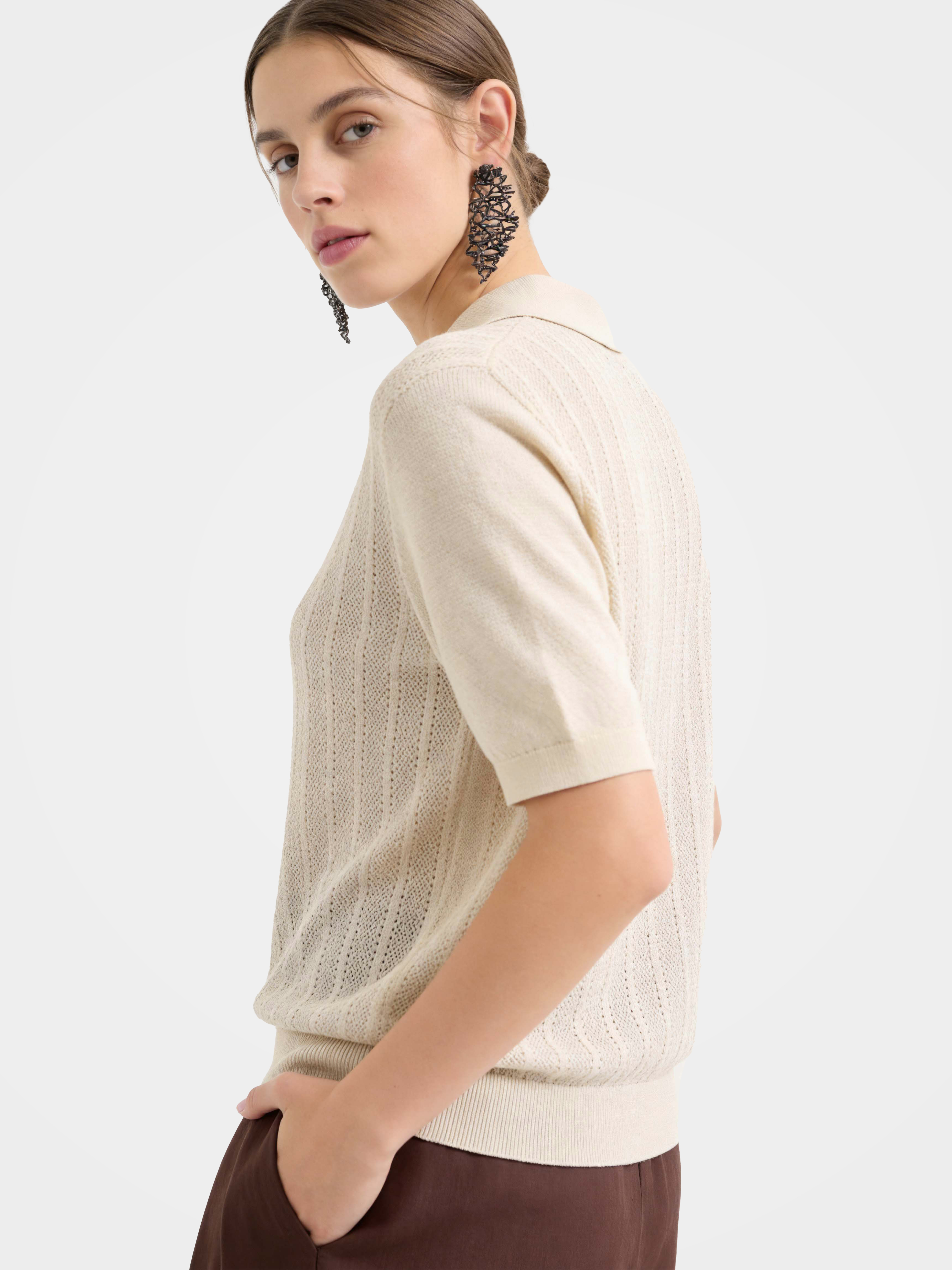 Breathable Cotton Open Knit Polo Knit Top