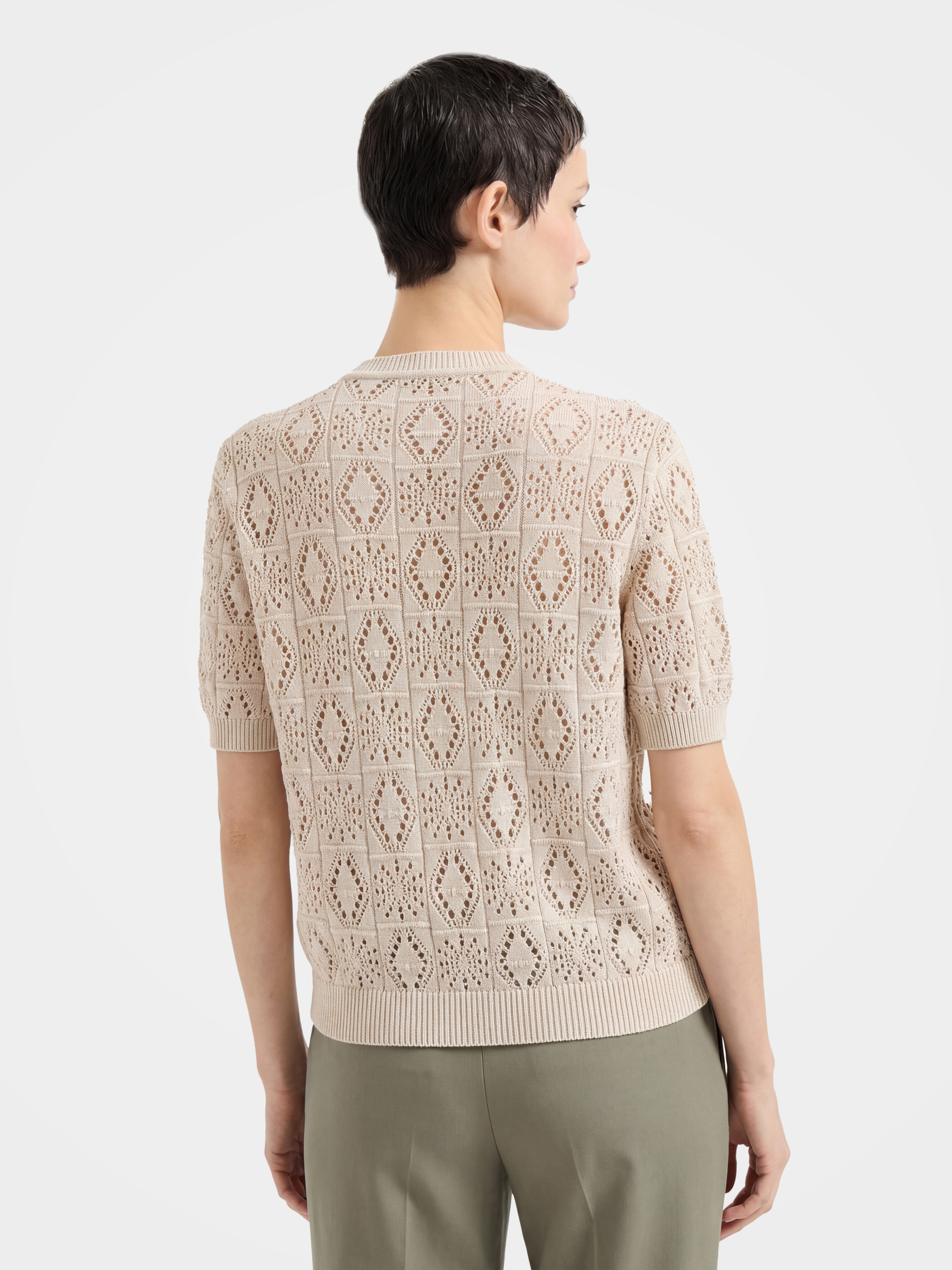 Breathable Cotton Silk Blend Diamond Pointelle Knit Top