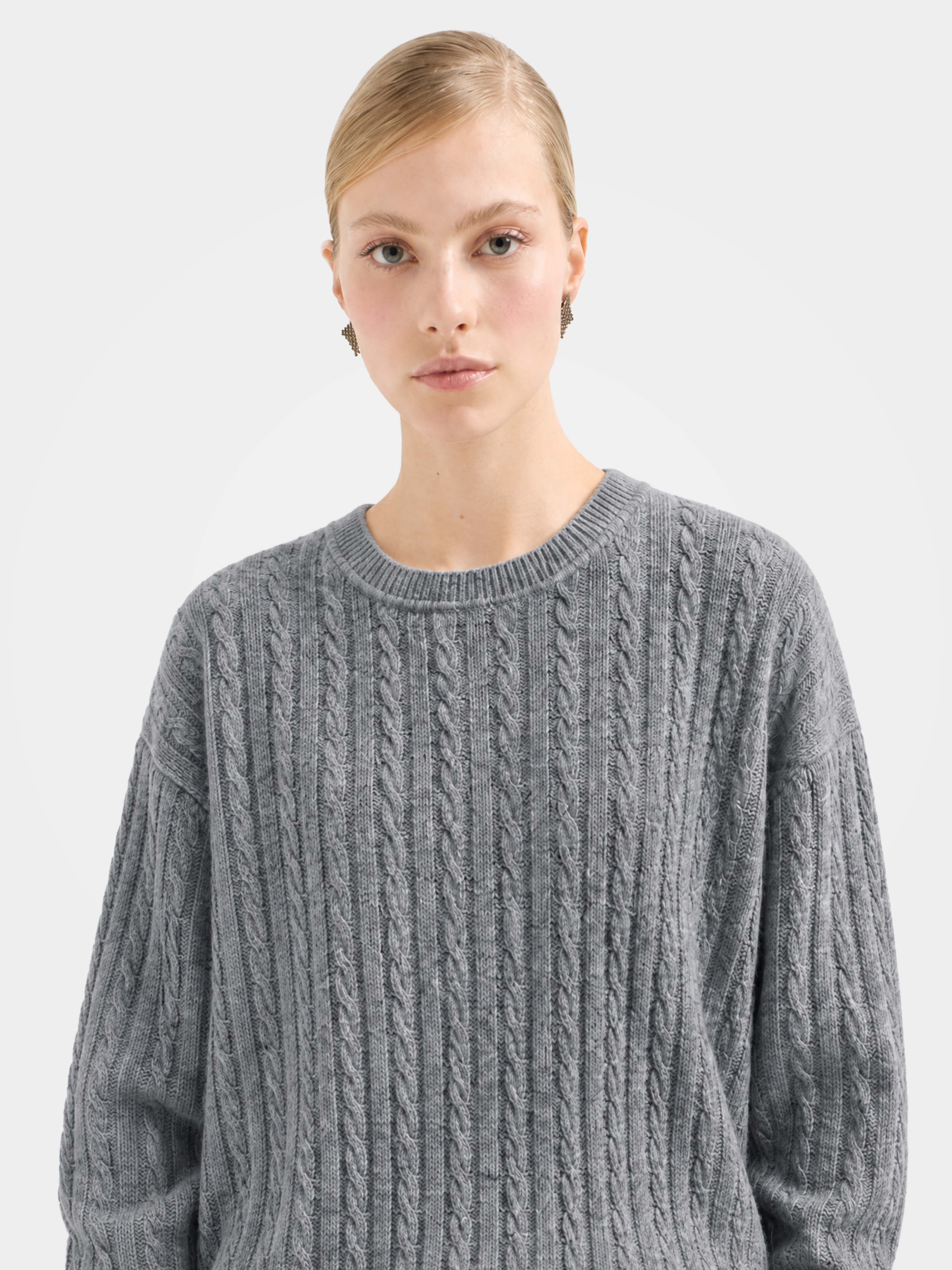 Cable-Knit Wool-Cashmere Creneck Sweater