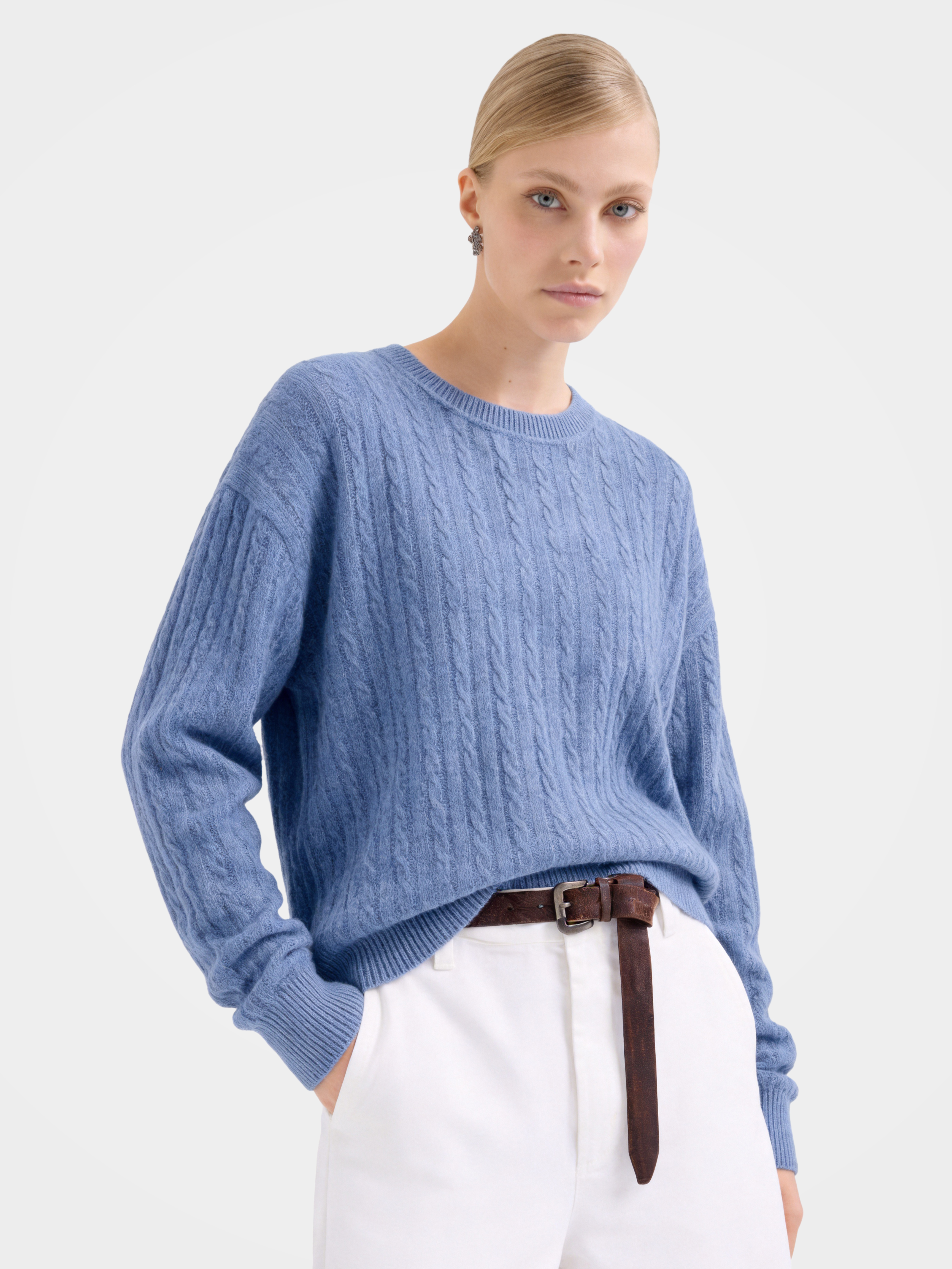 Cable-Knit Wool-Cashmere Creneck Sweater