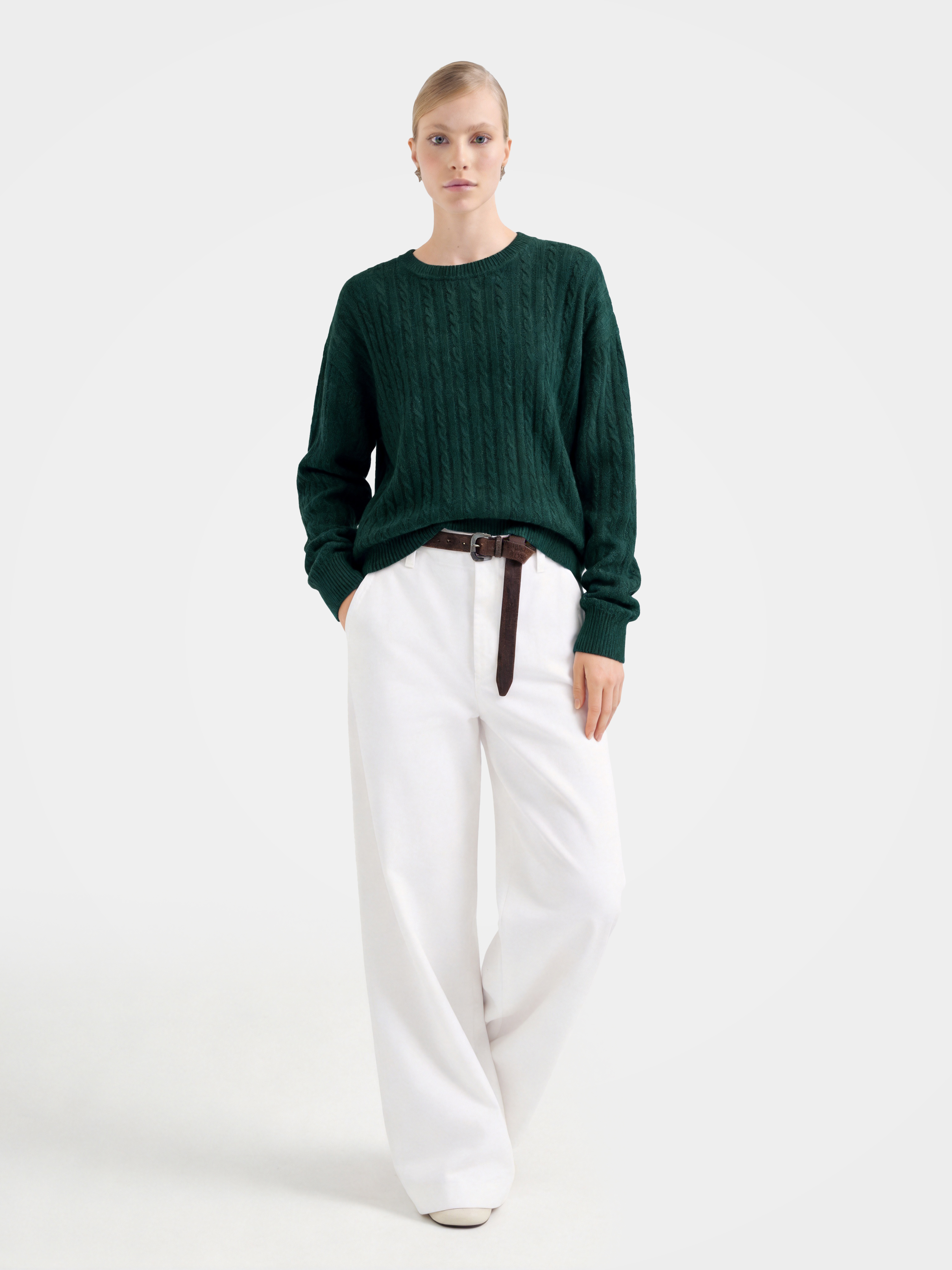 Cable-Knit Wool-Cashmere Creneck Sweater