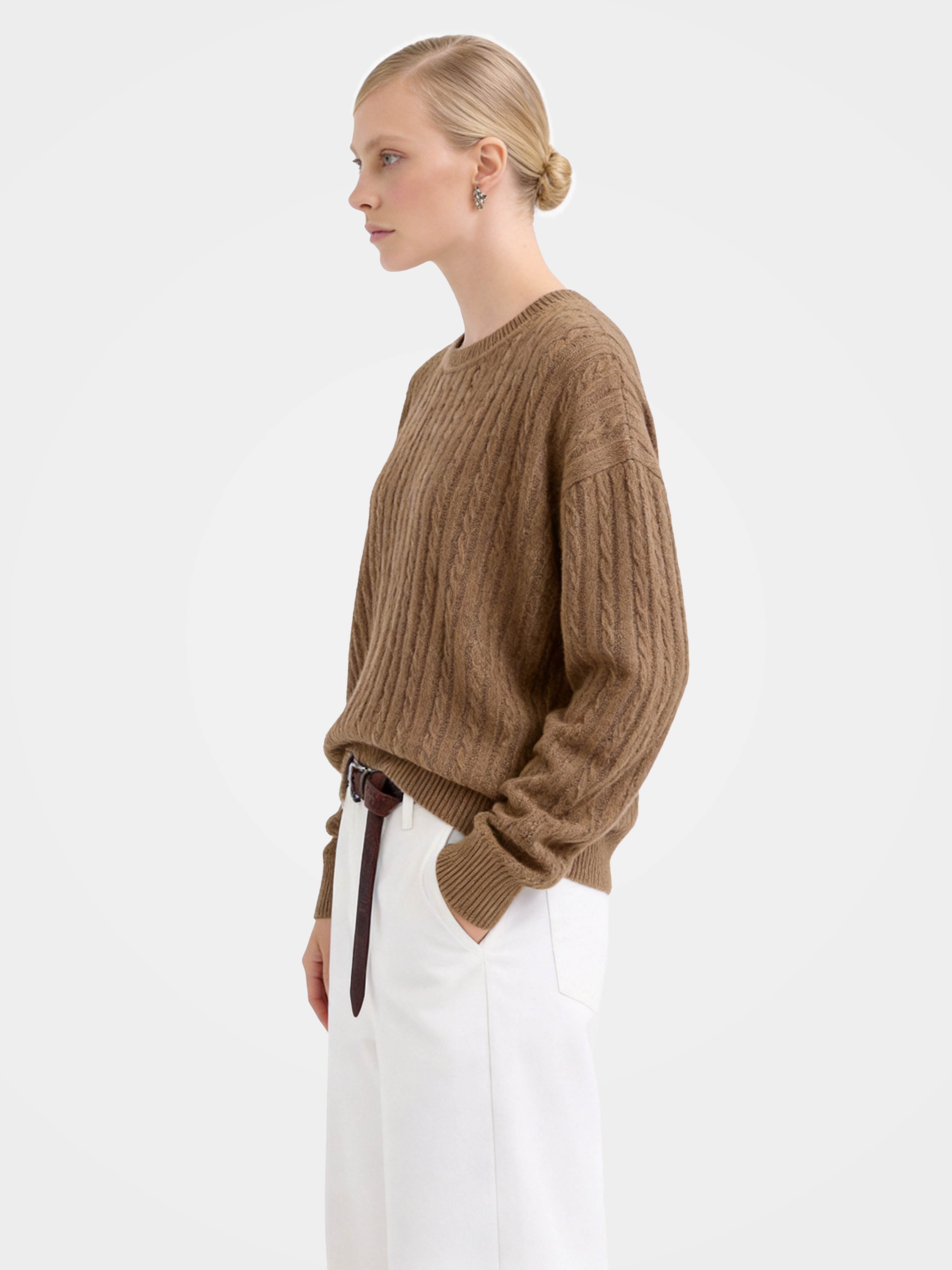 Cable-Knit Wool-Cashmere Creneck Sweater