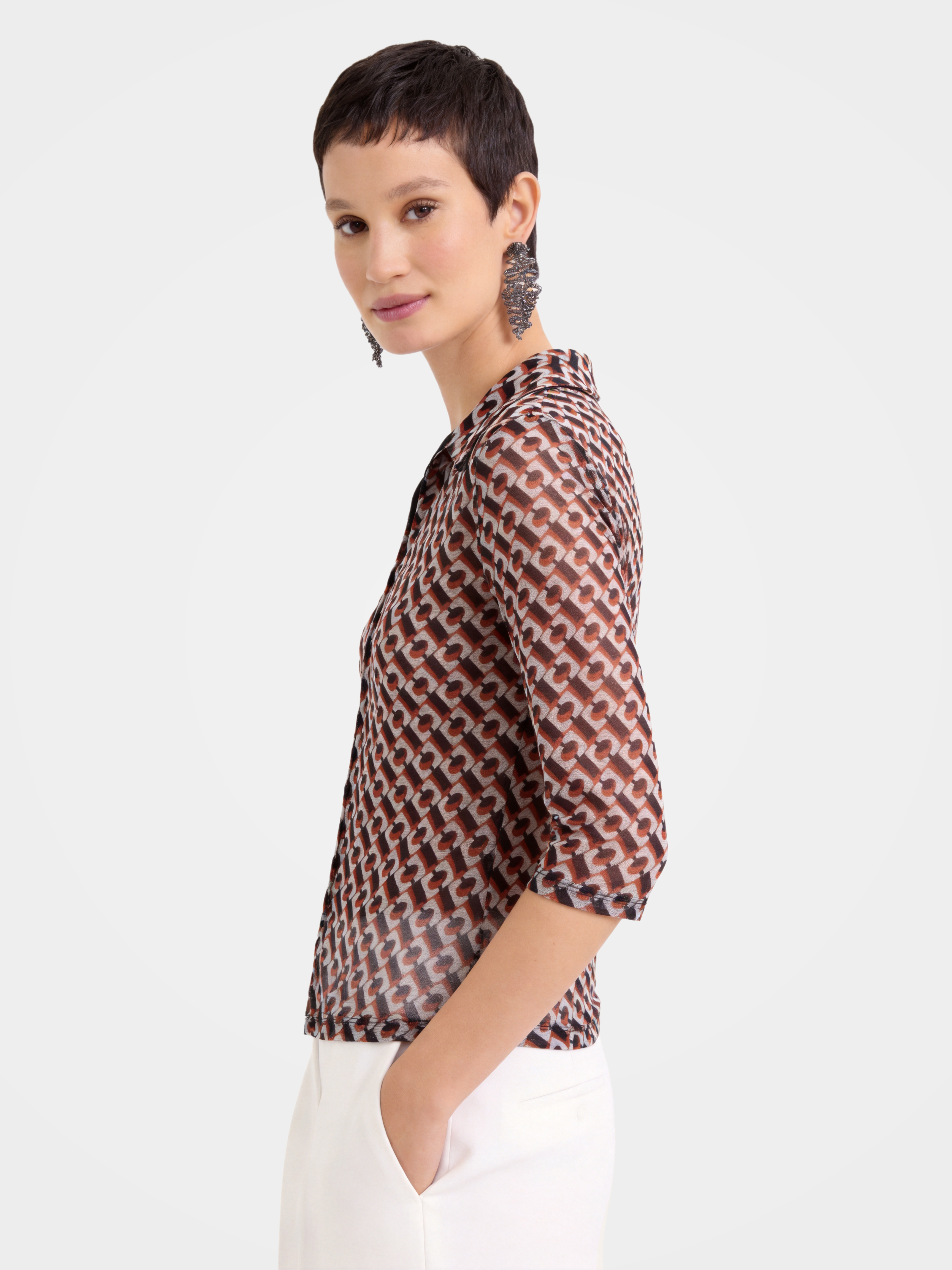 Breathable Printed Lapel Silk Blouse