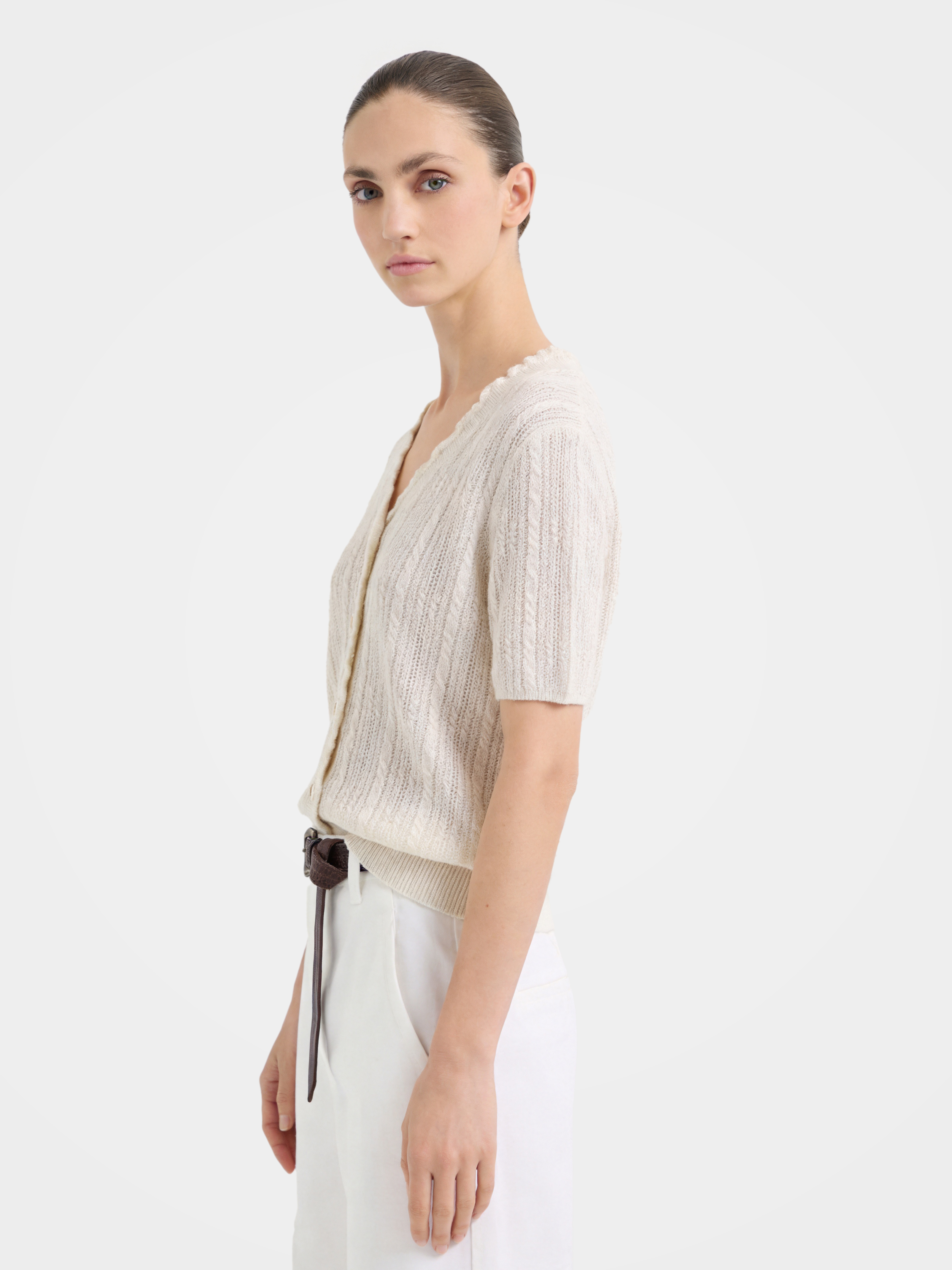 Lightweight Wool Blend Button Front Knit Top