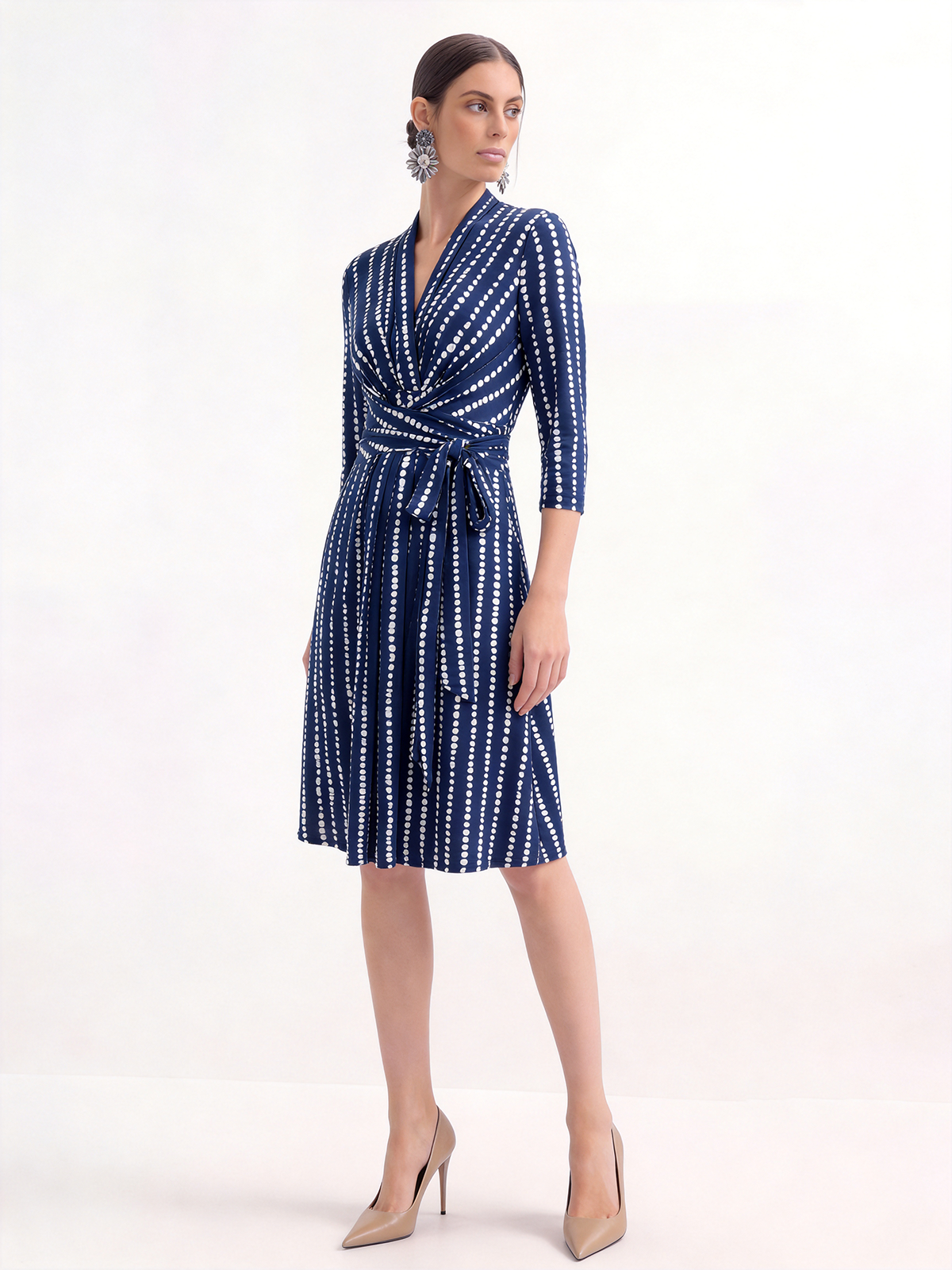 Luxurious 100% Mulberry Silk Printed Knee-Length Wrap Dress