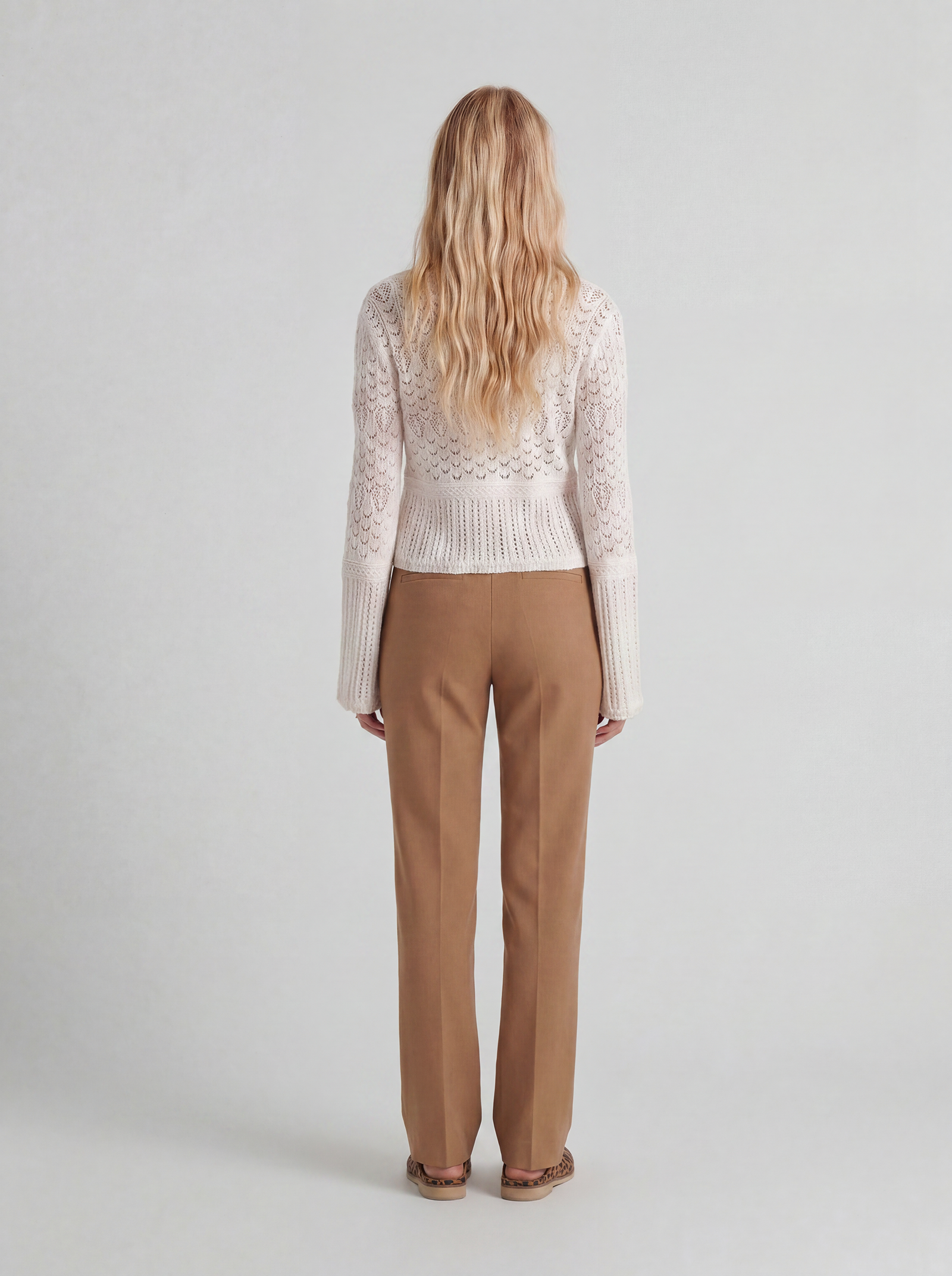 White Cotton Long Sleeve Hollow Out Knit Cardigan