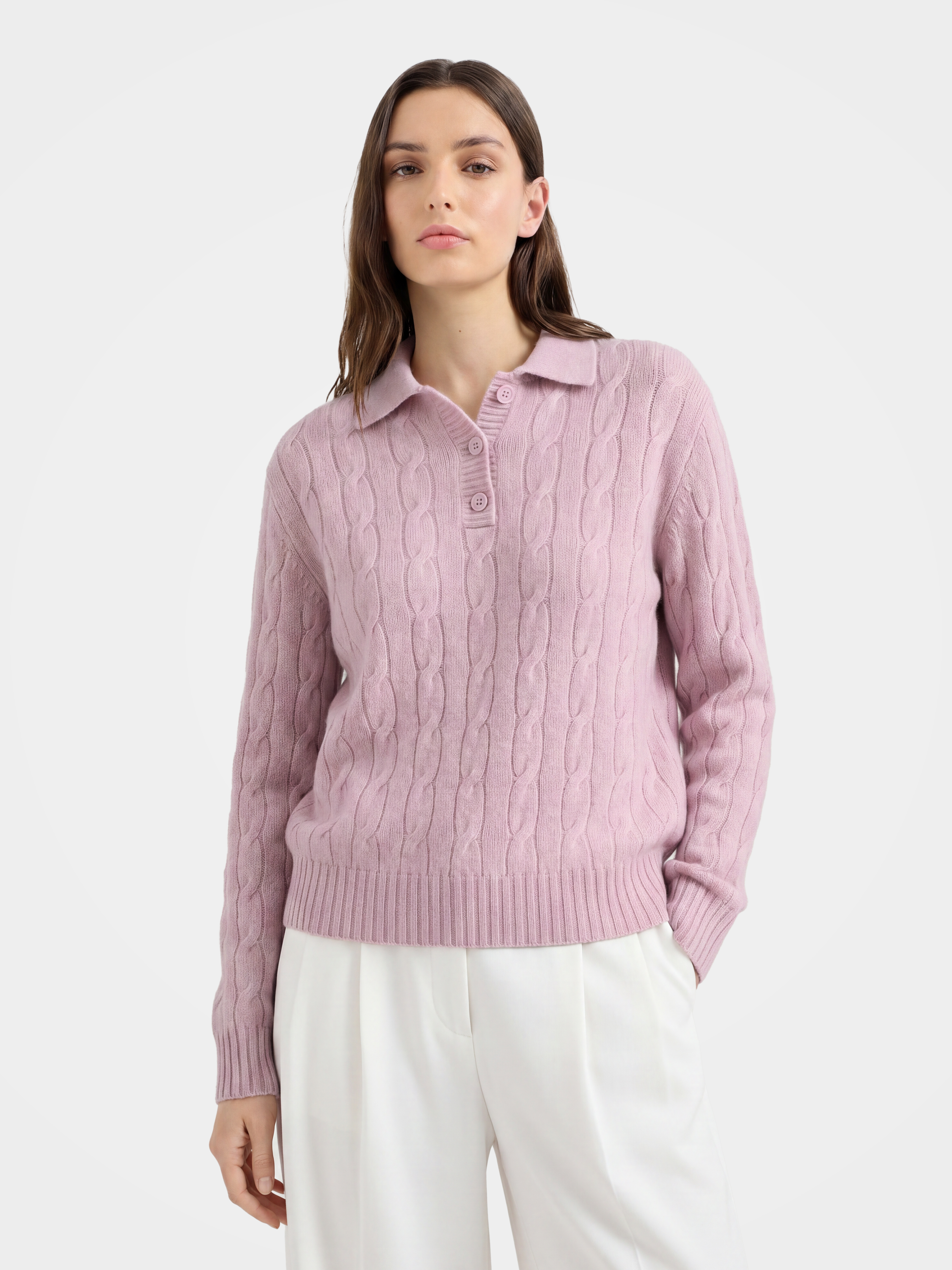 100% Mongolian Cashmere Cable Knit Polo Sweater