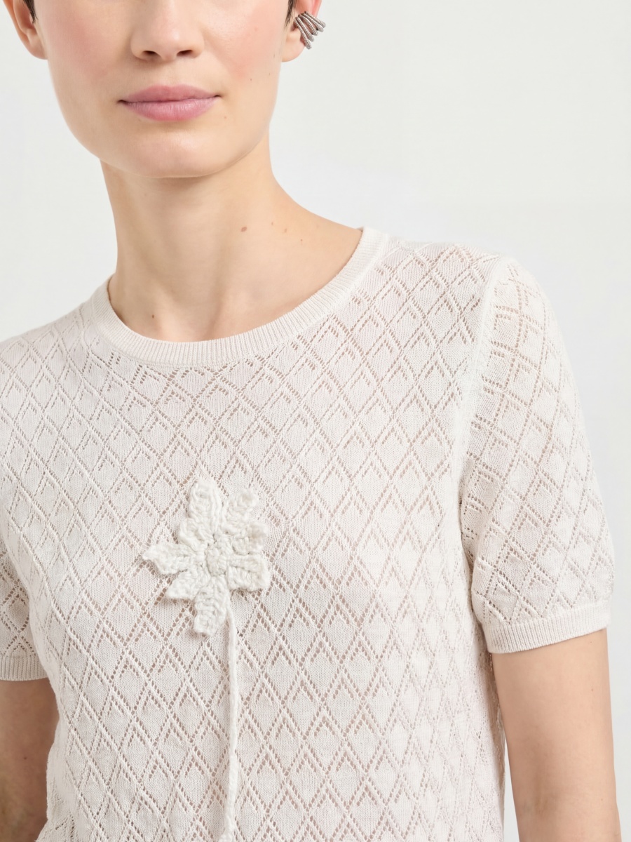 Silk Short Sleeve 3D Floral Knit Top