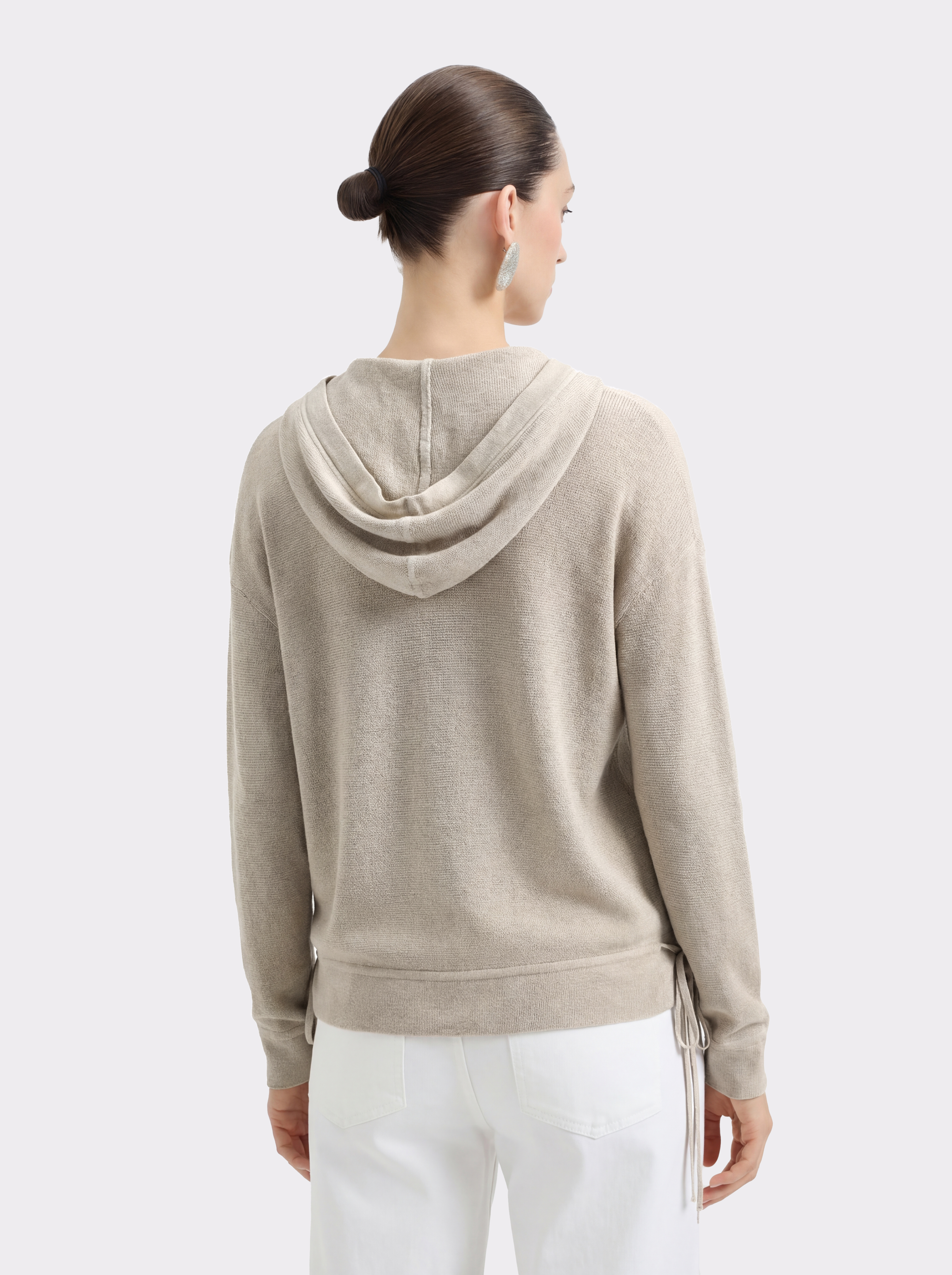 Beige Tencel Hooded Knit Cardigan