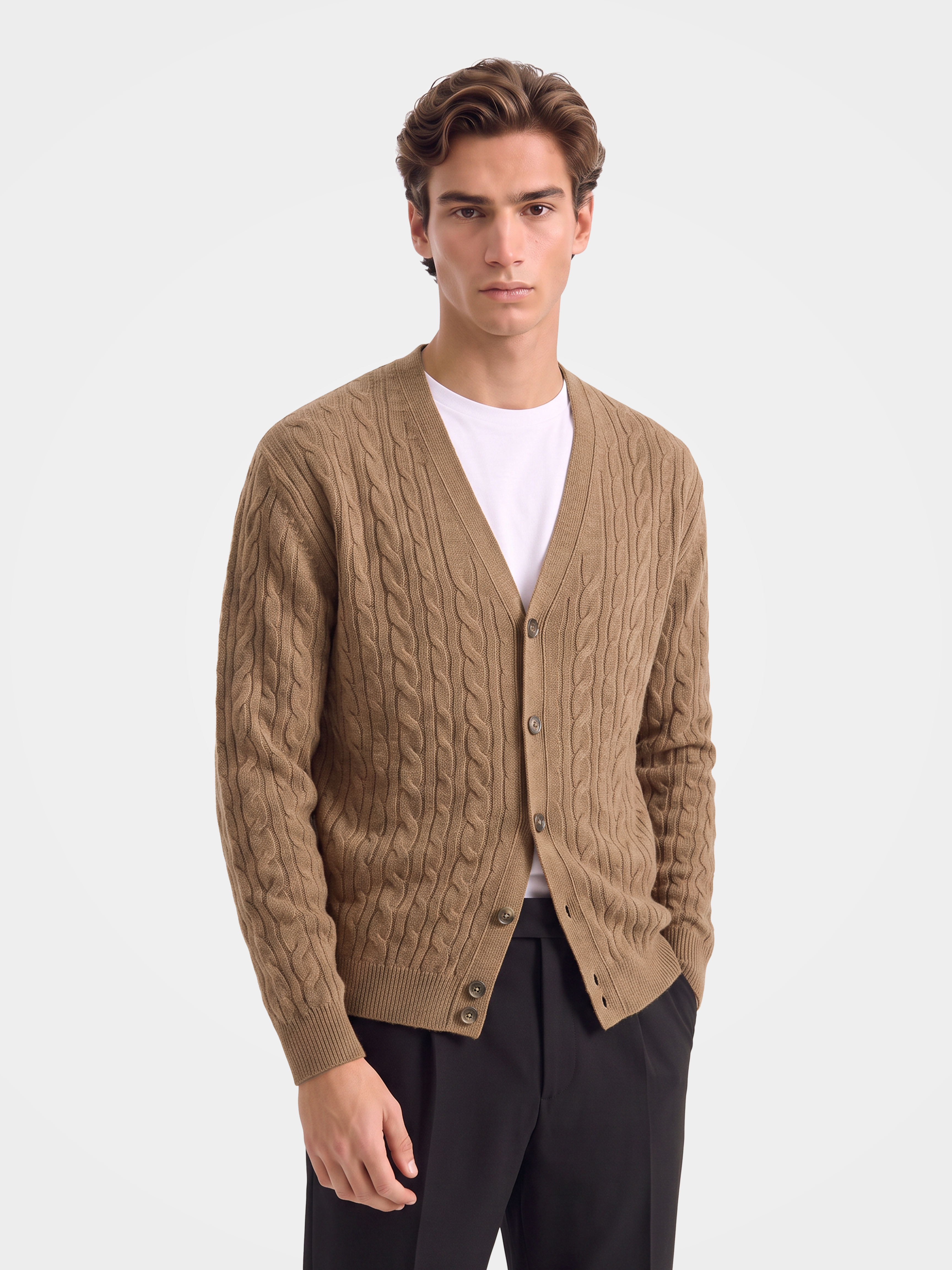 [Copy]Men's 100% Mongolian Cashmere Cable Knit V-Neck Cardigan (10-14 Business Days)
