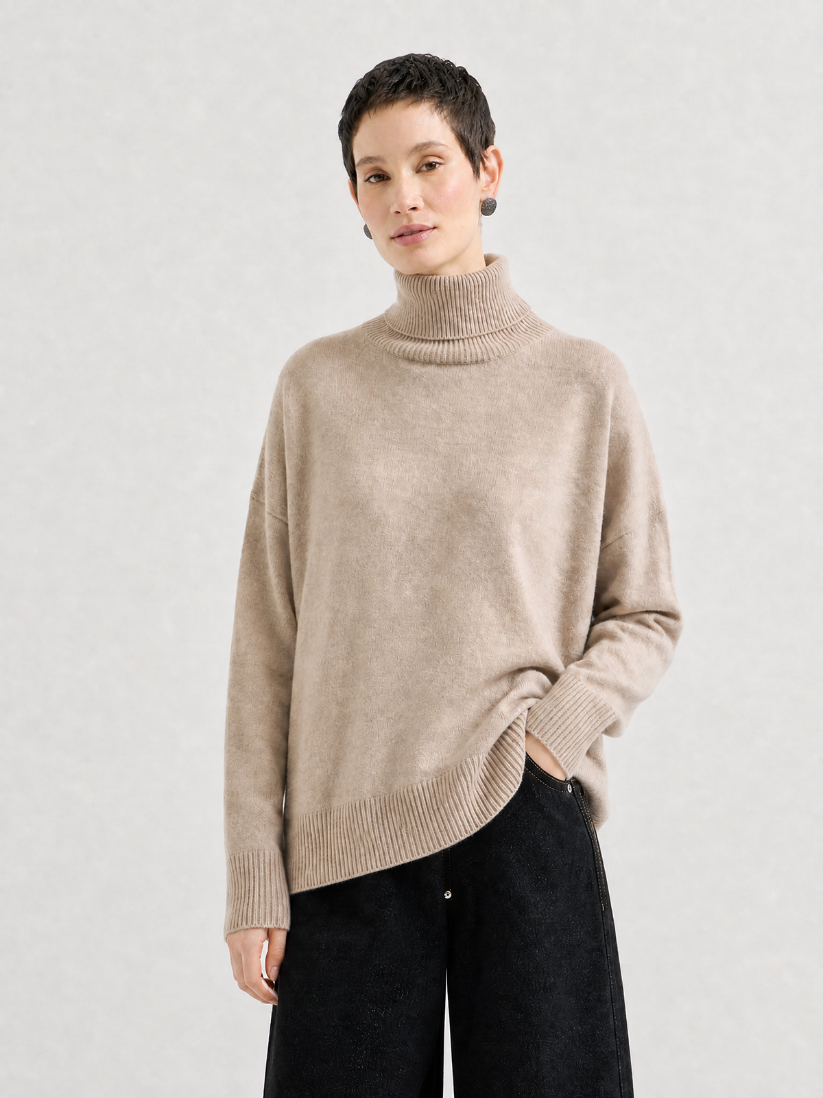 100% Cashmere Turtleneck Sweater Soft Relaxed Fit Knit Pullover