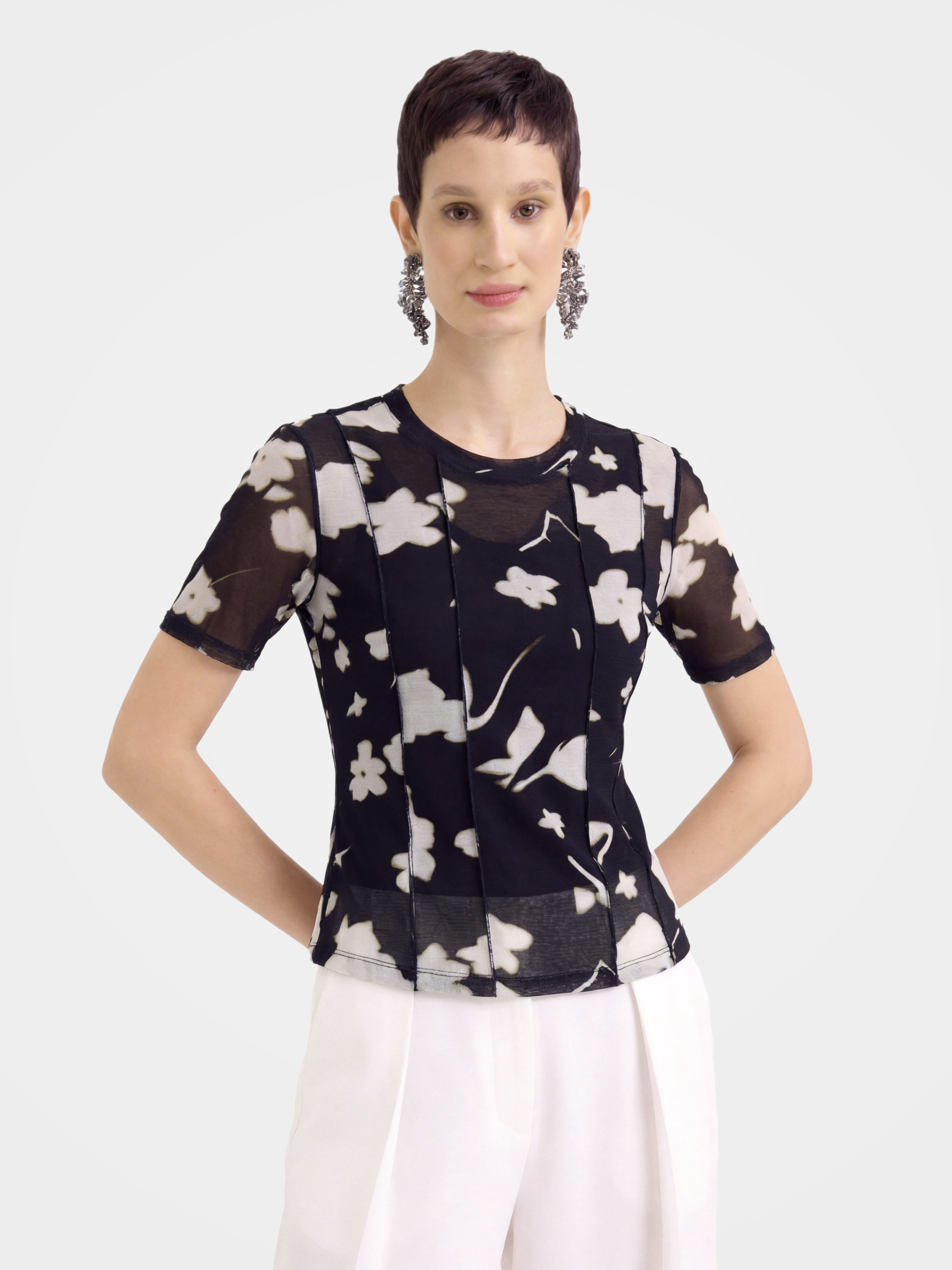Lightweight Printed Crew Neck 100% Mulberry Silk Blouse