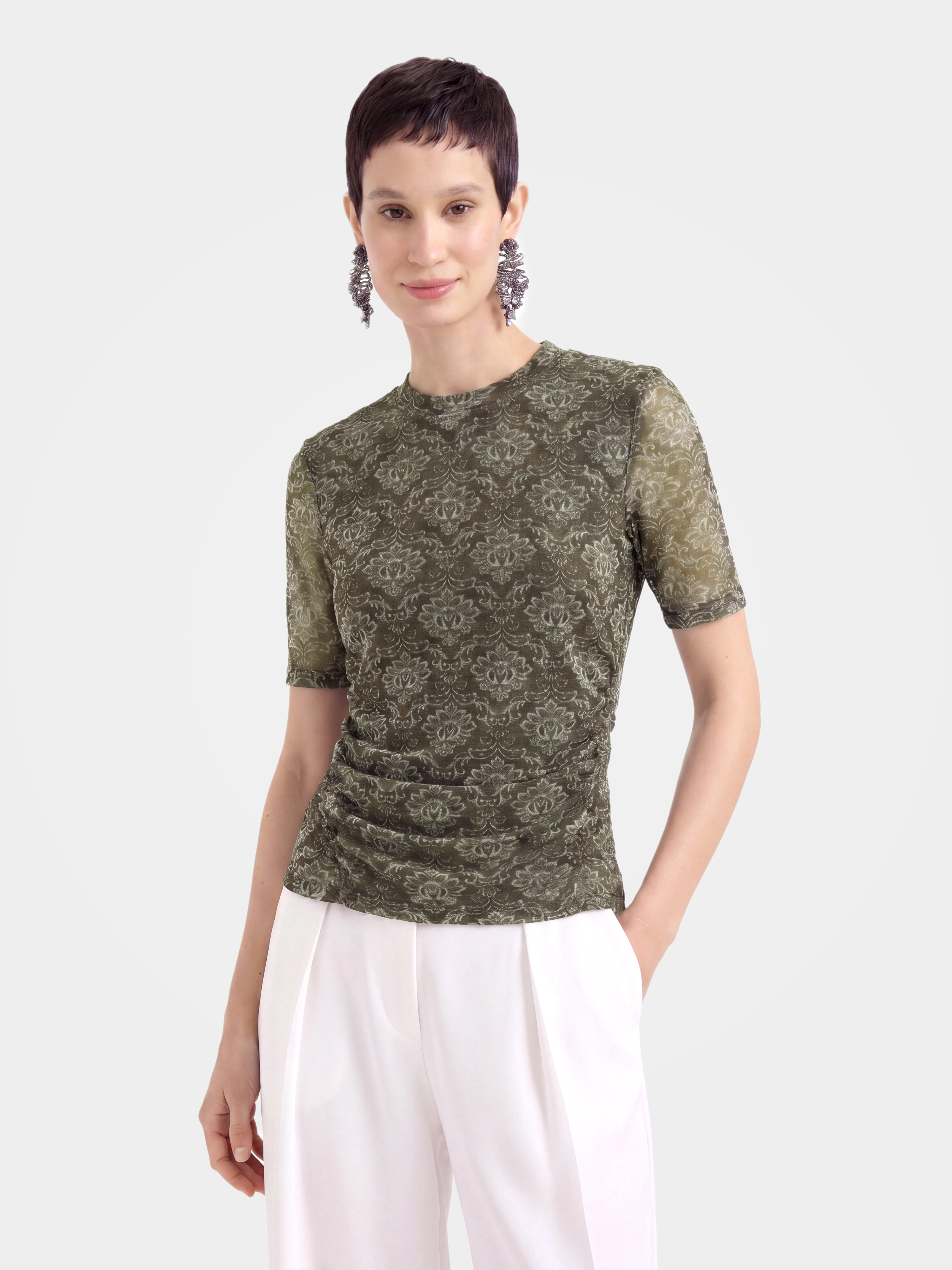 Breathable Printed Mulberry Silk Lapel Blouse