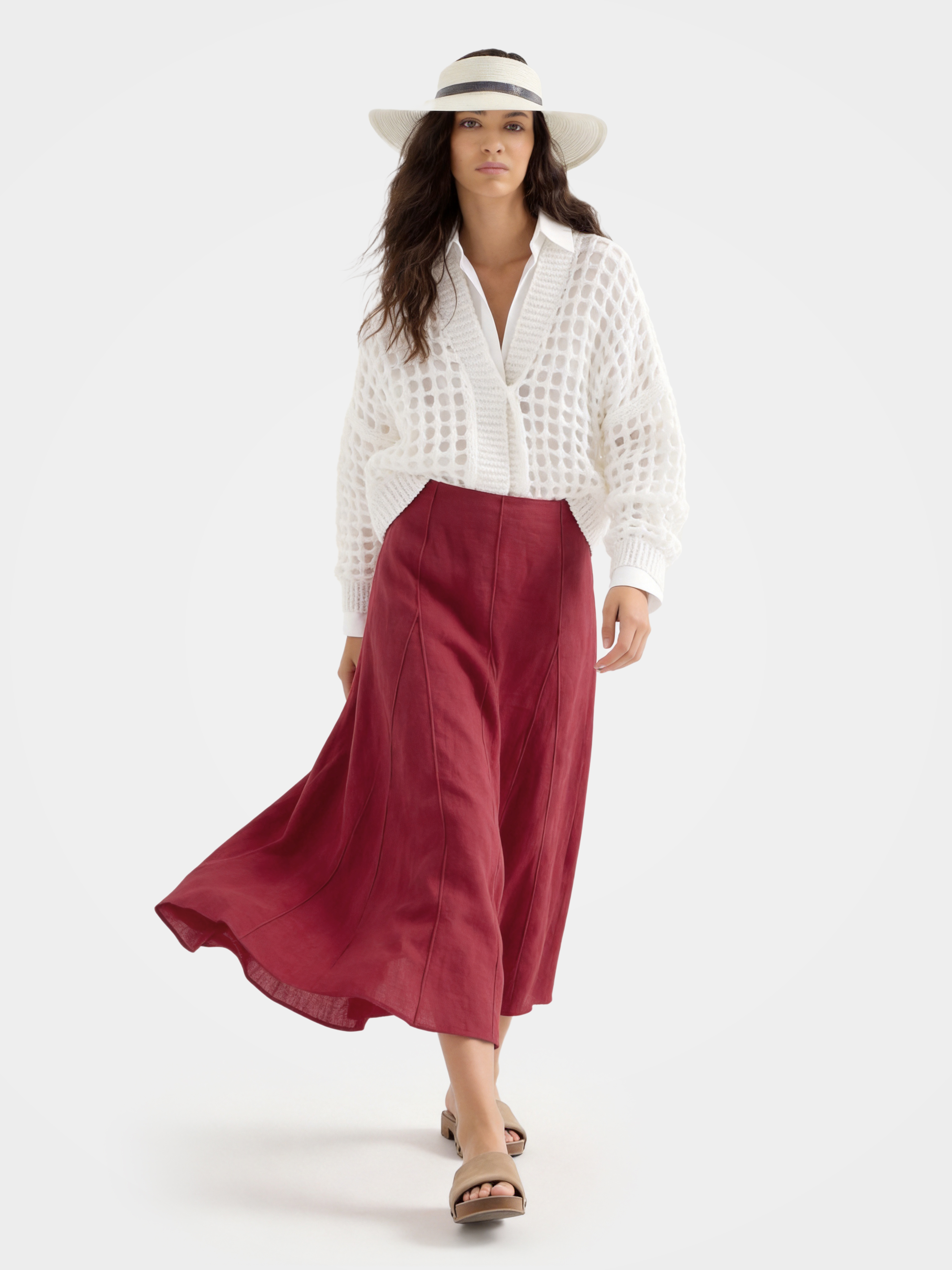 Silk Stretch Midi Skirt – Elastic Waist with Back Slit